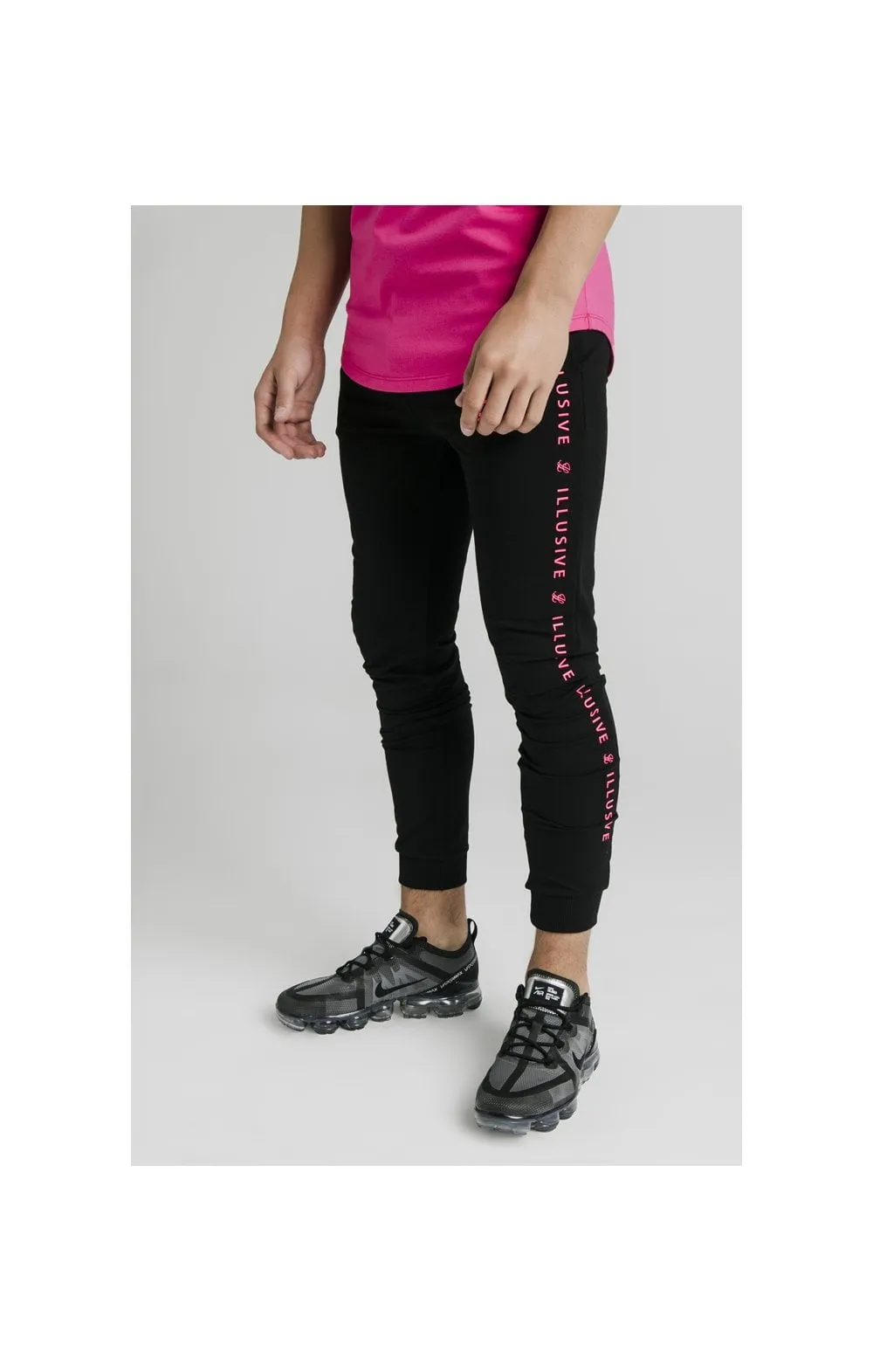 Illusive London Cuffed Joggers – Black & Pink sold by Siksilk
