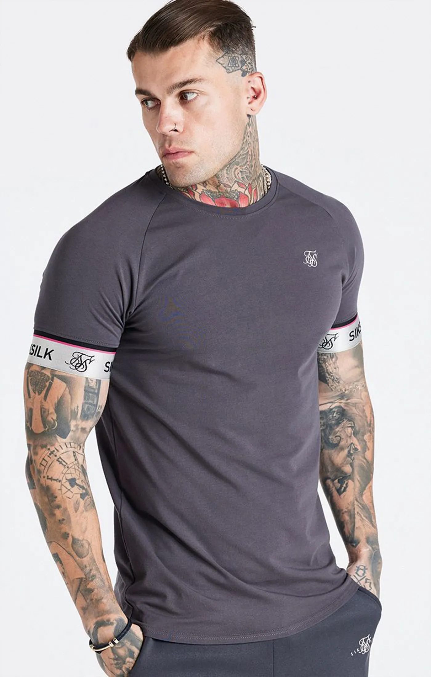 Grey Marl Tape Elastic Cuff T-Shirt sold by Siksilk
