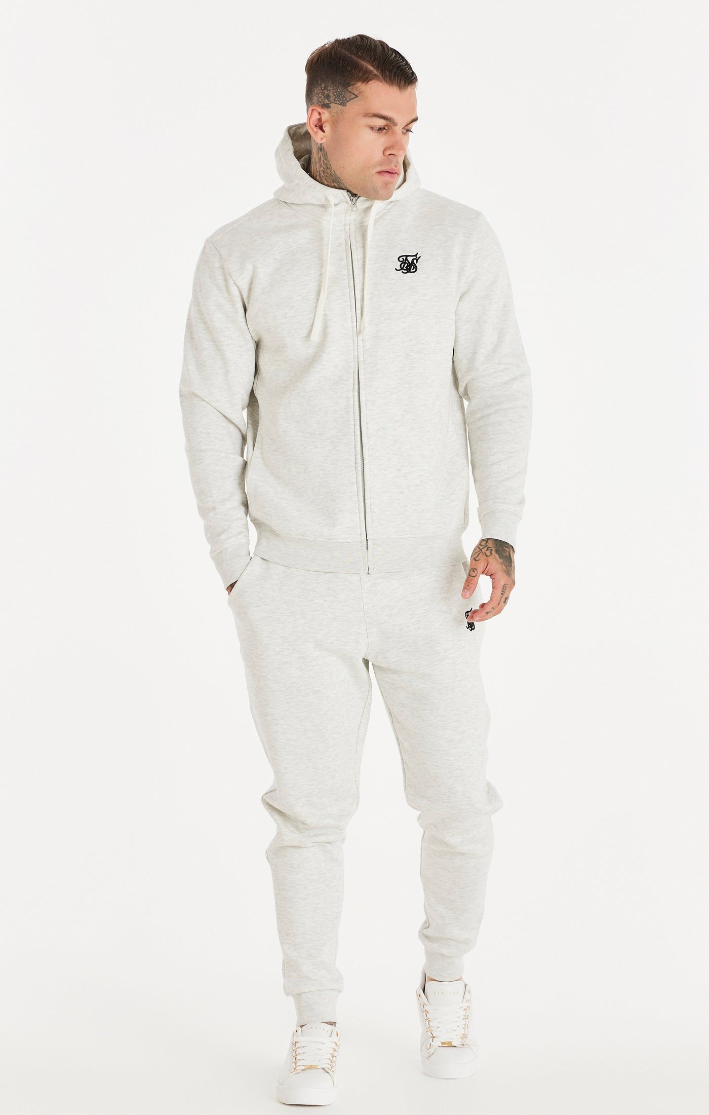Snow Marl Essential Zip-Thru Funnel Neck Hoodie sold by Siksilk product image thumbnail 4
