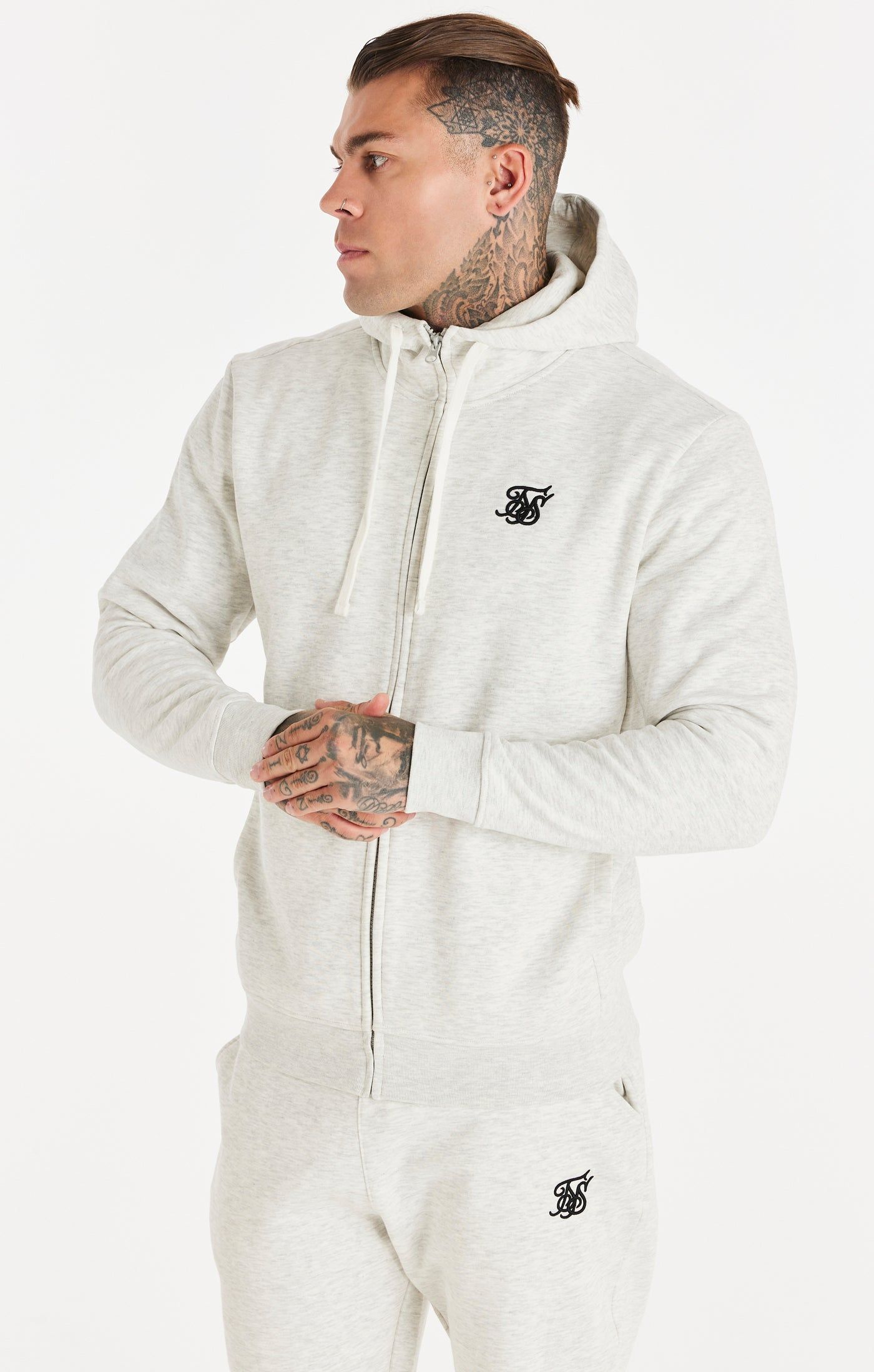 Snow Marl Essential Zip-Thru Funnel Neck Hoodie sold by Siksilk