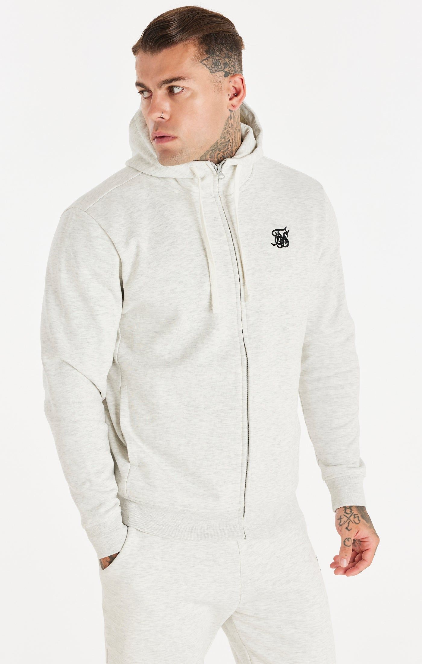 Snow Marl Essential Zip-Thru Funnel Neck Hoodie sold by Siksilk product image thumbnail 2
