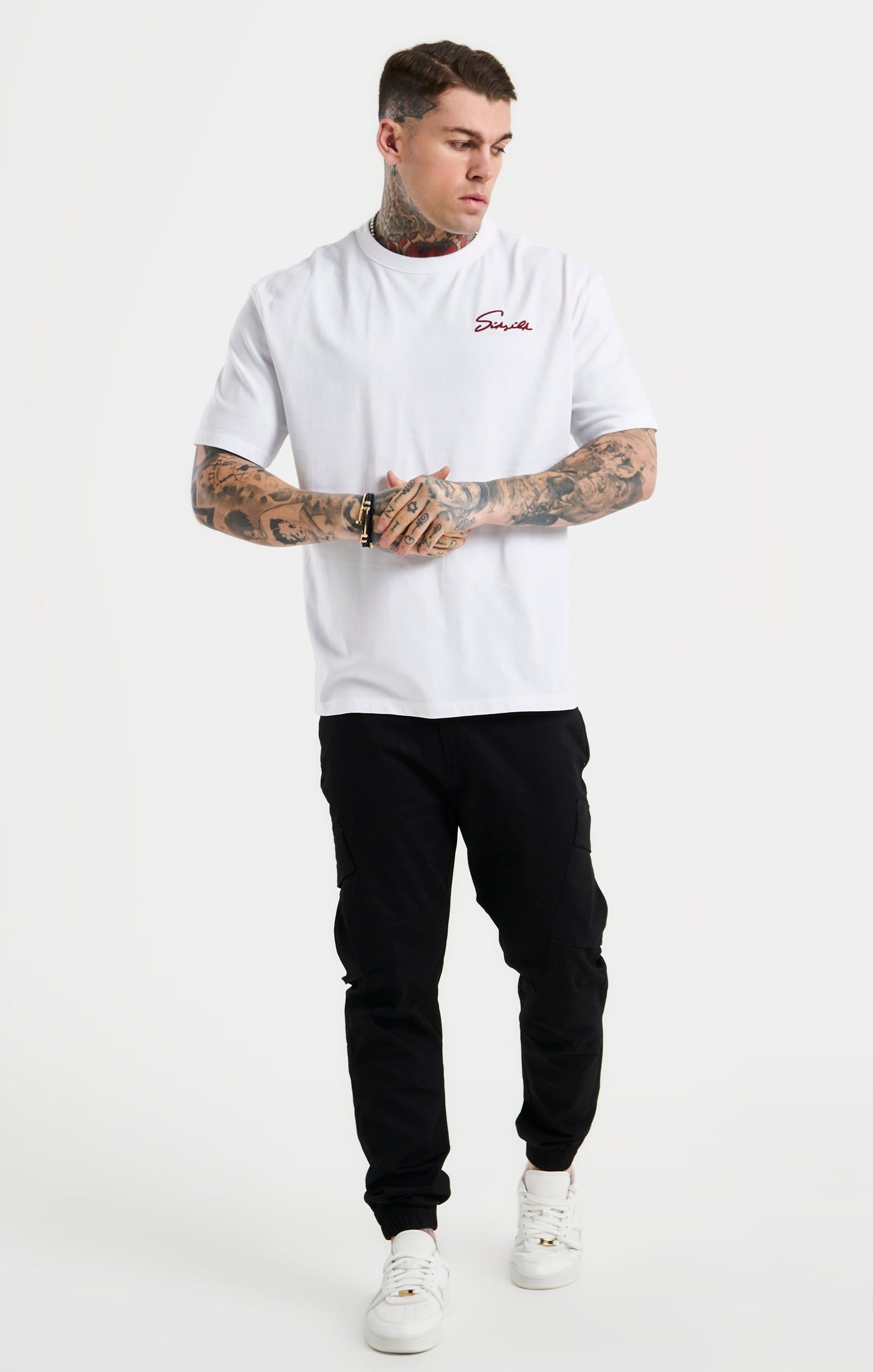 White Script Embroidery Oversized T-Shirt sold by Siksilk product image thumbnail 5