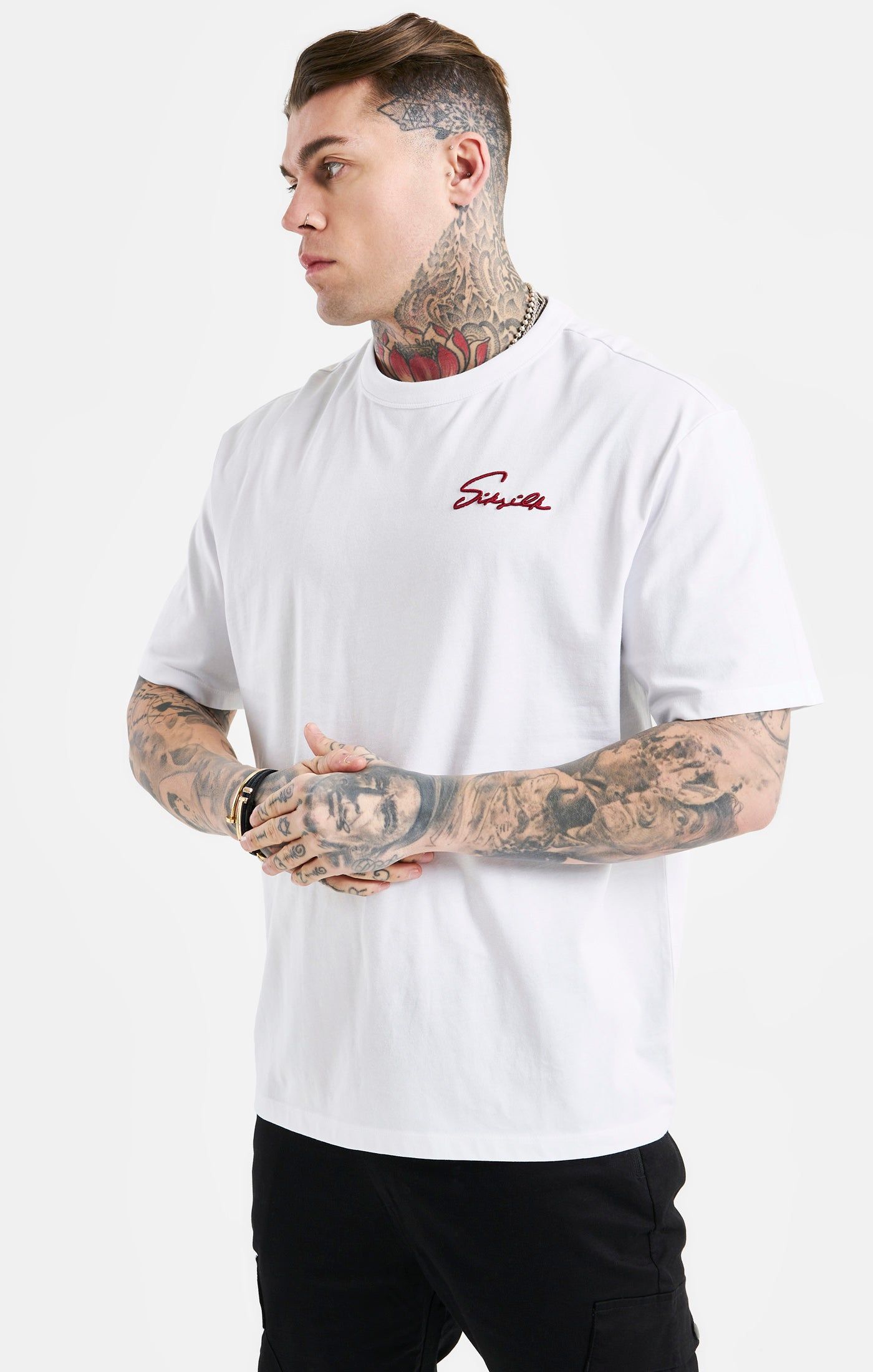 White Script Embroidery Oversized T-Shirt sold by Siksilk product image thumbnail 2