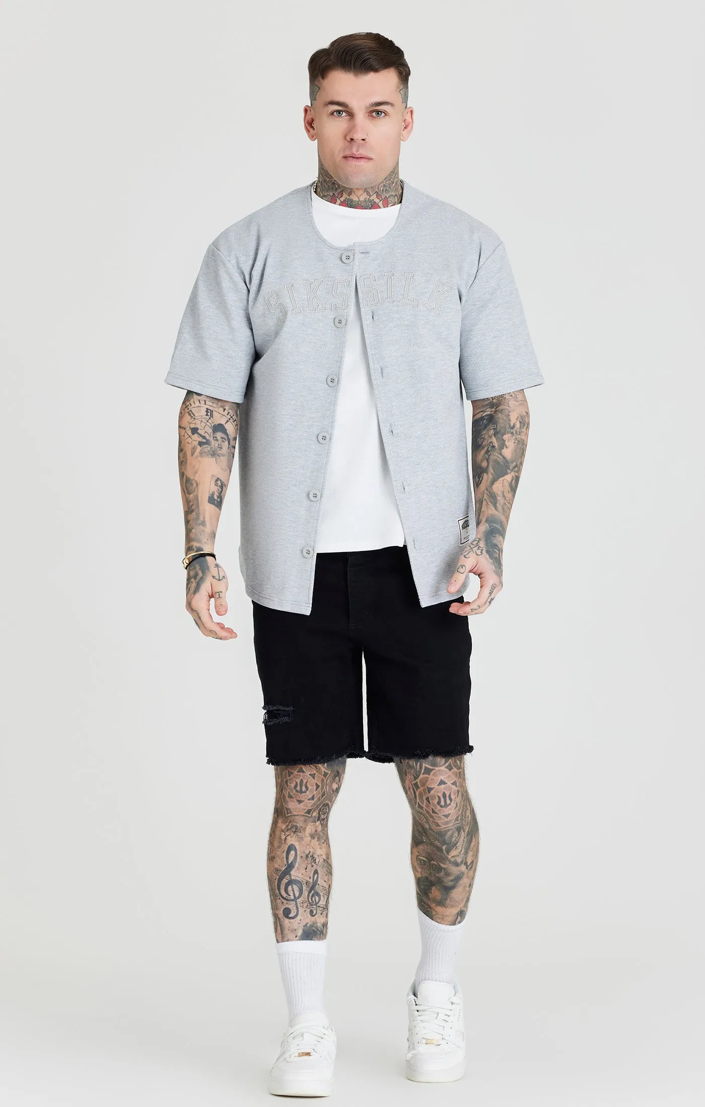 Grey Marl Applique Logo Baseball Jersey sold by Siksilk product image thumbnail 4
