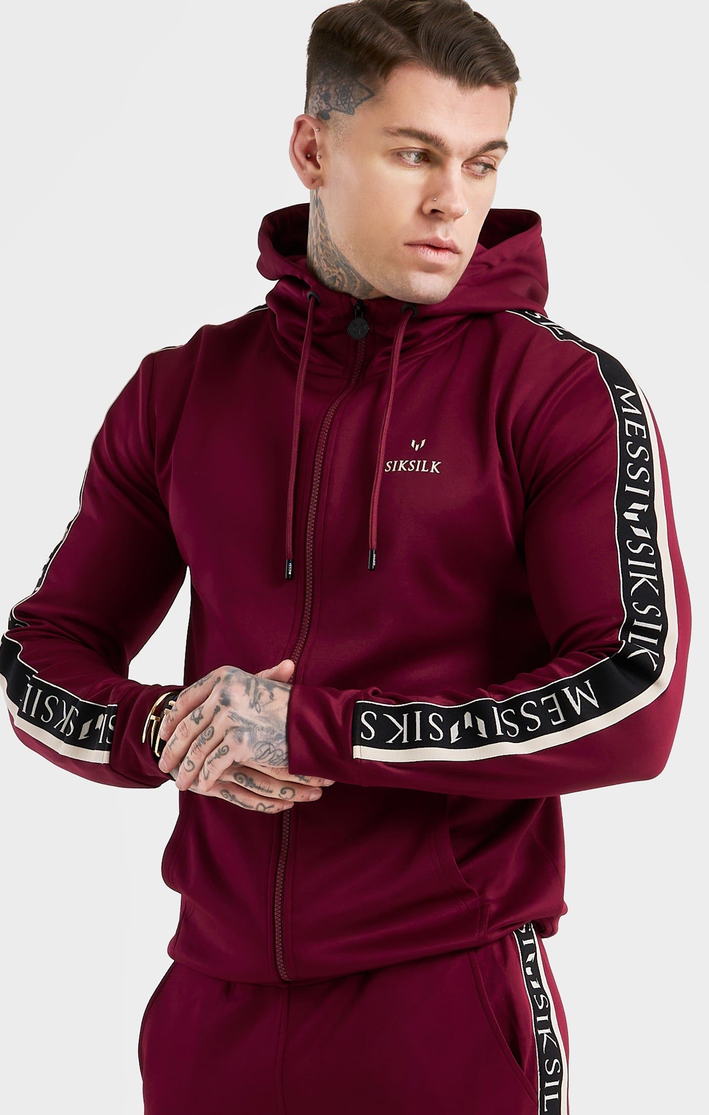 Messi x SikSilk Taped Zip Through - Burgundy sold by Siksilk