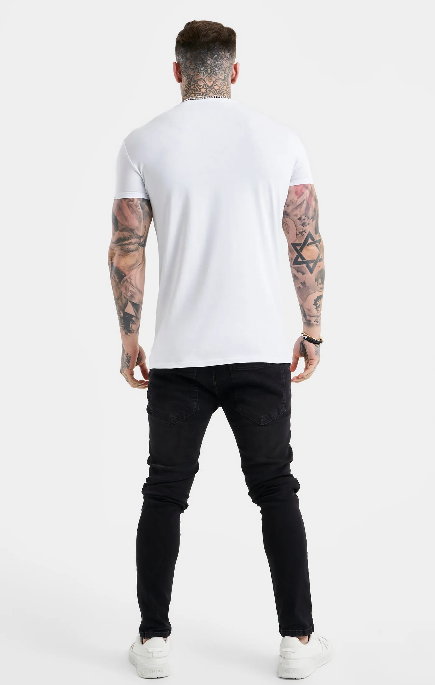 White SikSilk Logo Muscle Fit T-Shirt sold by Siksilk product image thumbnail 5