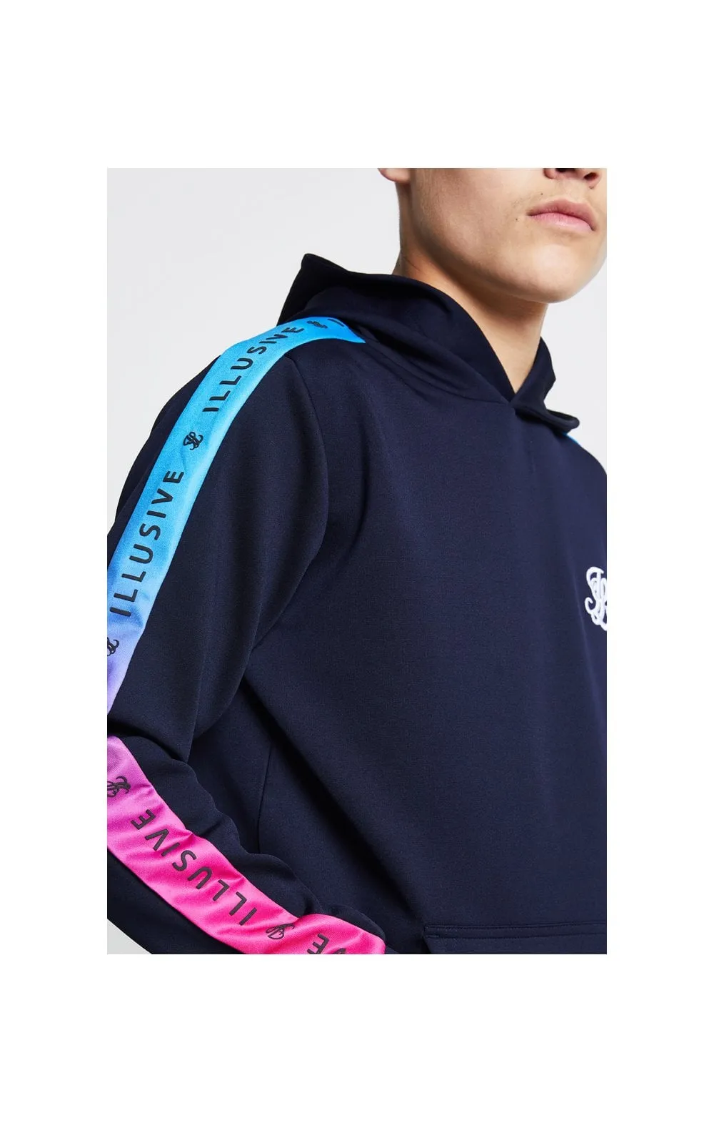 Illusive London Fade Panel Overhead Hoodie - Navy Blue & Pink sold by Siksilk