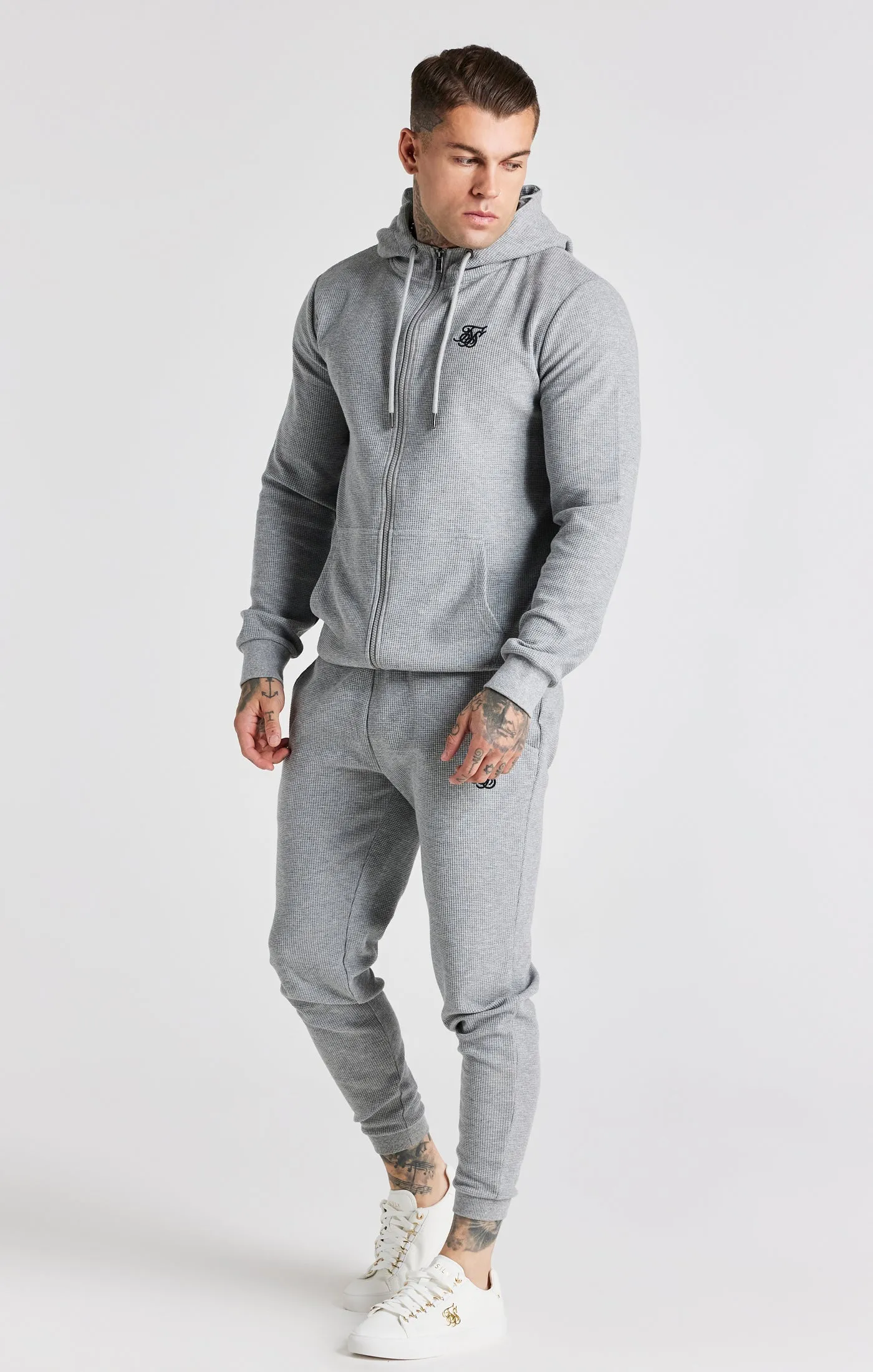 Grey Marl Waffle Zip Thru Hoodie sold by Siksilk product image thumbnail 3