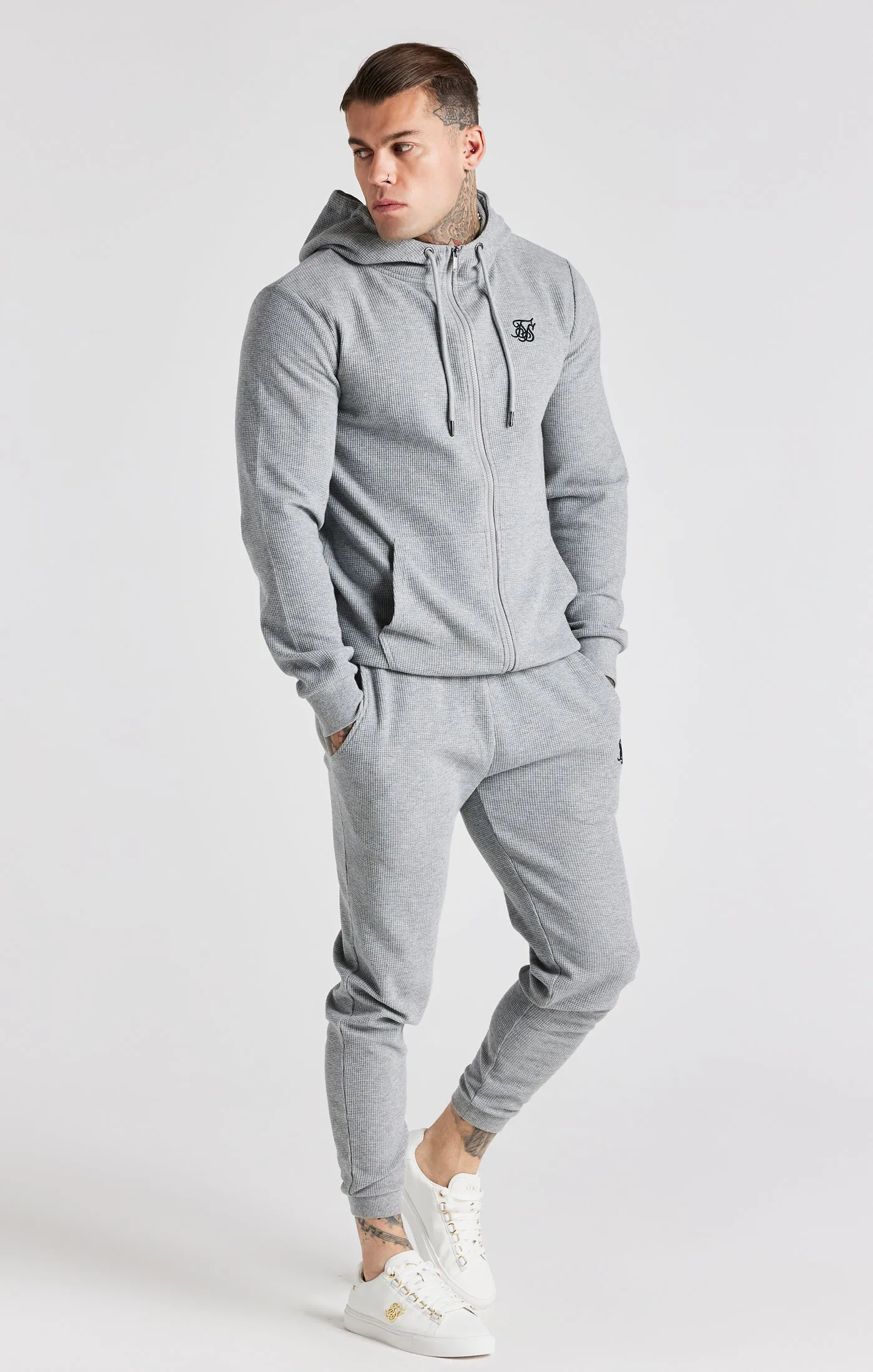 Grey Marl Waffle Zip Thru Hoodie sold by Siksilk product image thumbnail 4