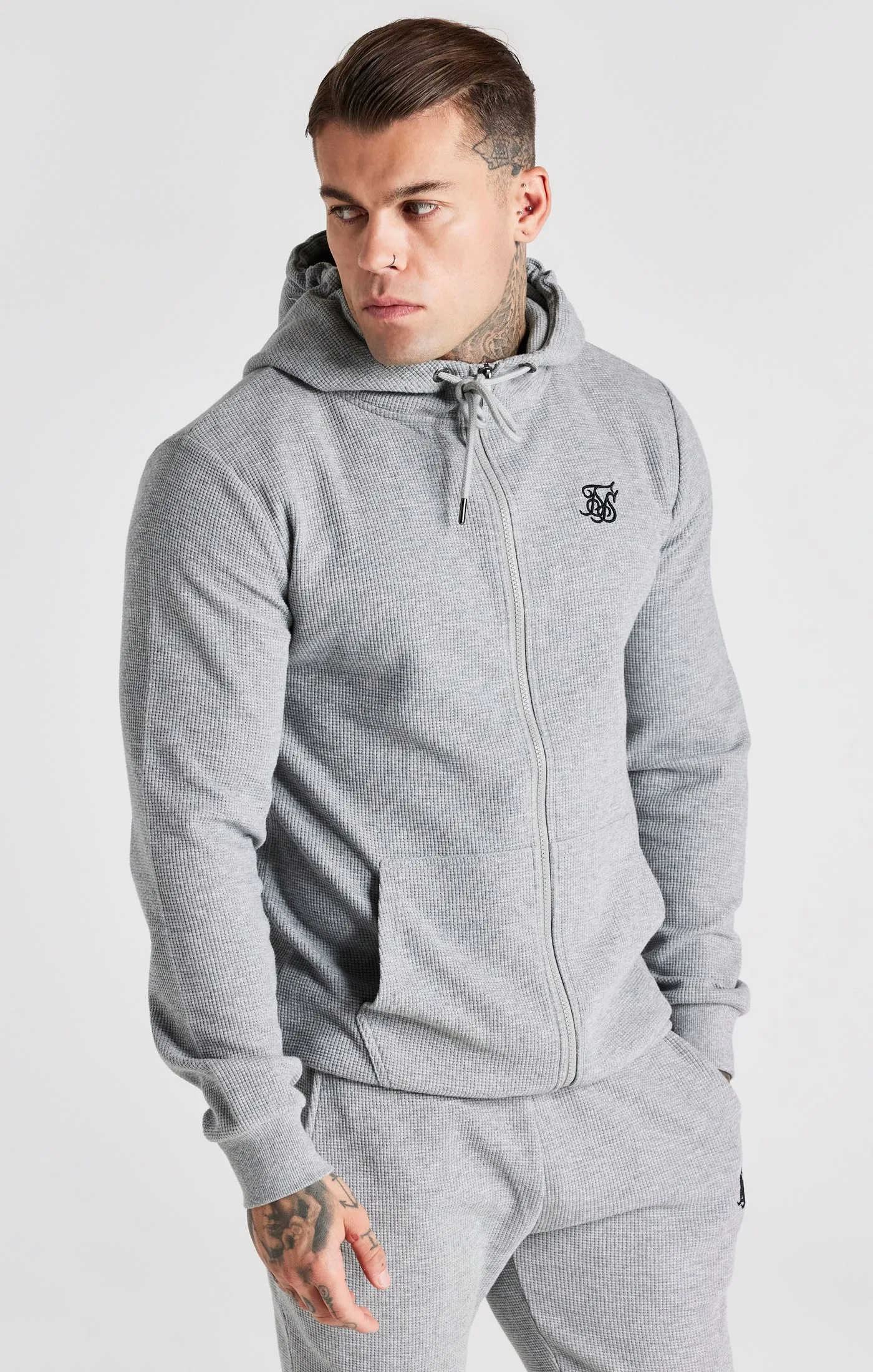 Grey Marl Waffle Zip Thru Hoodie sold by Siksilk product image thumbnail 5