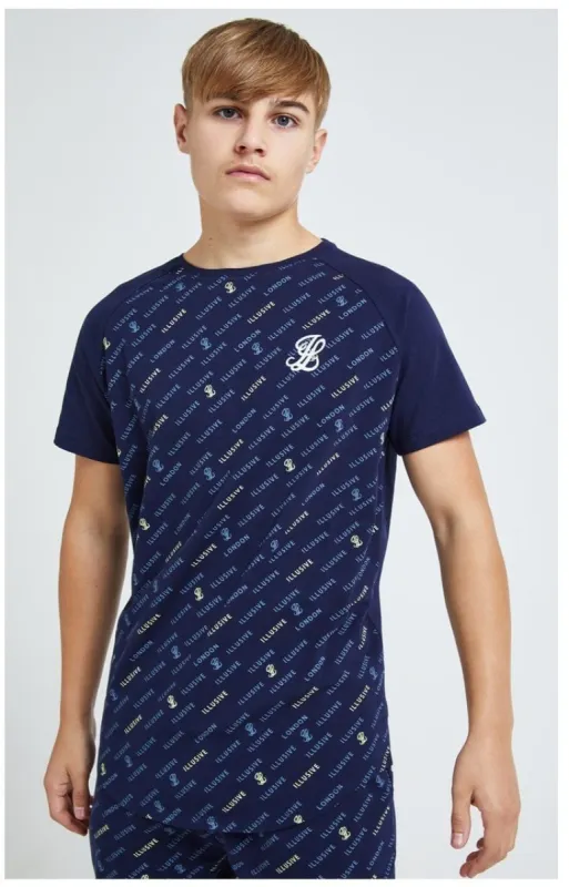 Illusive London Monogram Aop Tee - Navy sold by Siksilk