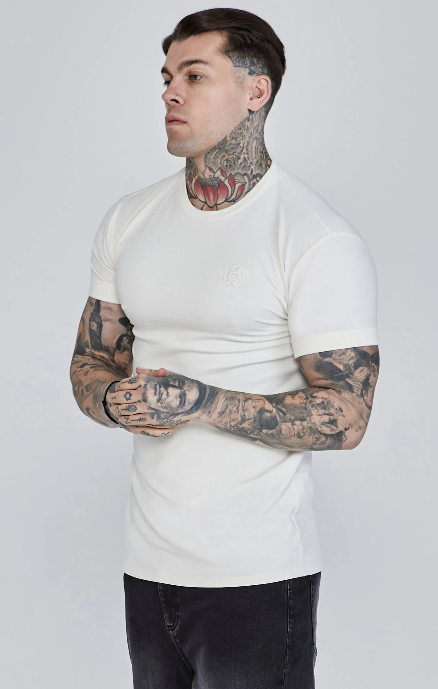 Ecru Roll Sleeve T-Shirt sold by Siksilk