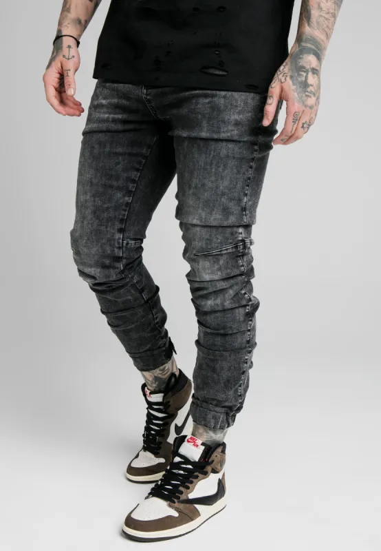 SikSilk Elasticated Cuff Denims - Washed Grey sold by Siksilk