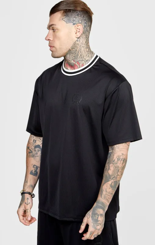 Black Mesh Drop Shoulder Tee sold by Siksilk