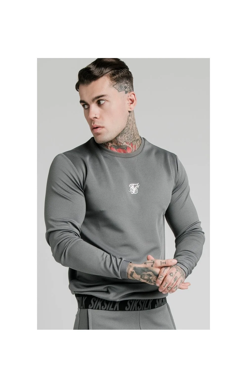 SikSilk L/S Active Crew Sweat - Grey sold by Siksilk