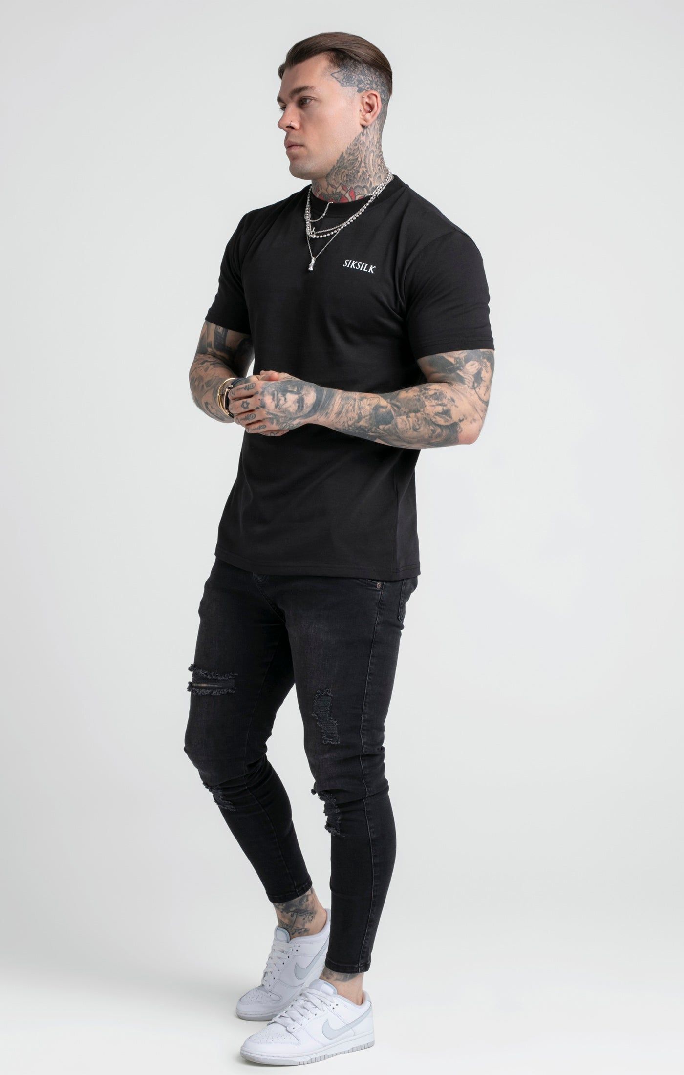 Black Printed Logo Relaxed Fit T-Shirt sold by Siksilk product image thumbnail 2