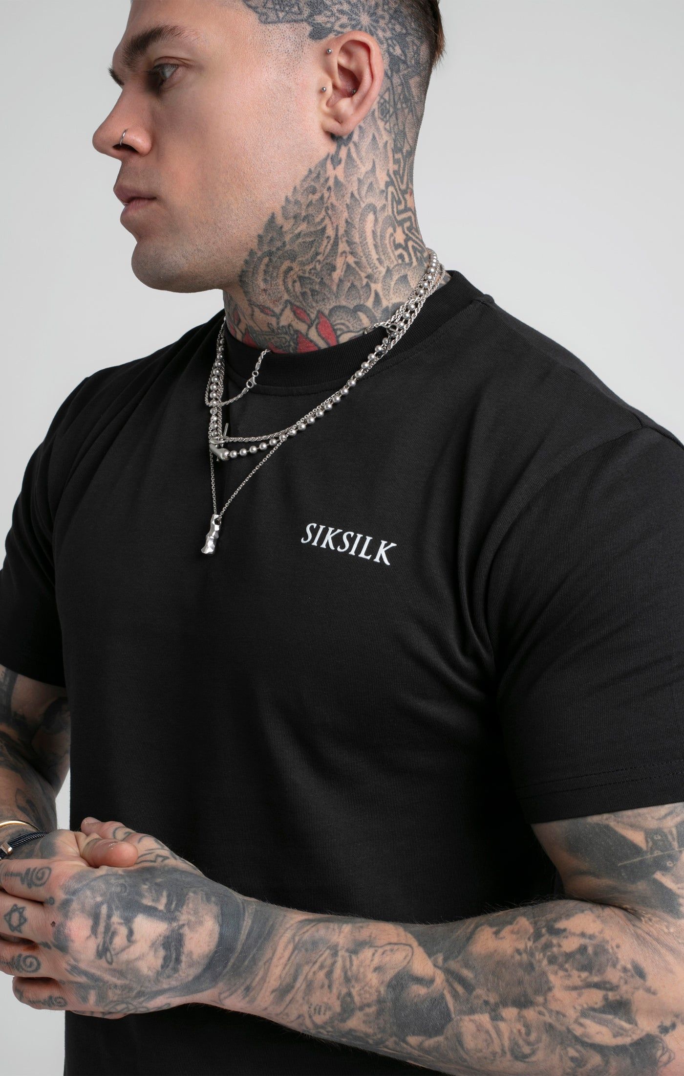 Black Printed Logo Relaxed Fit T-Shirt sold by Siksilk product image thumbnail 4