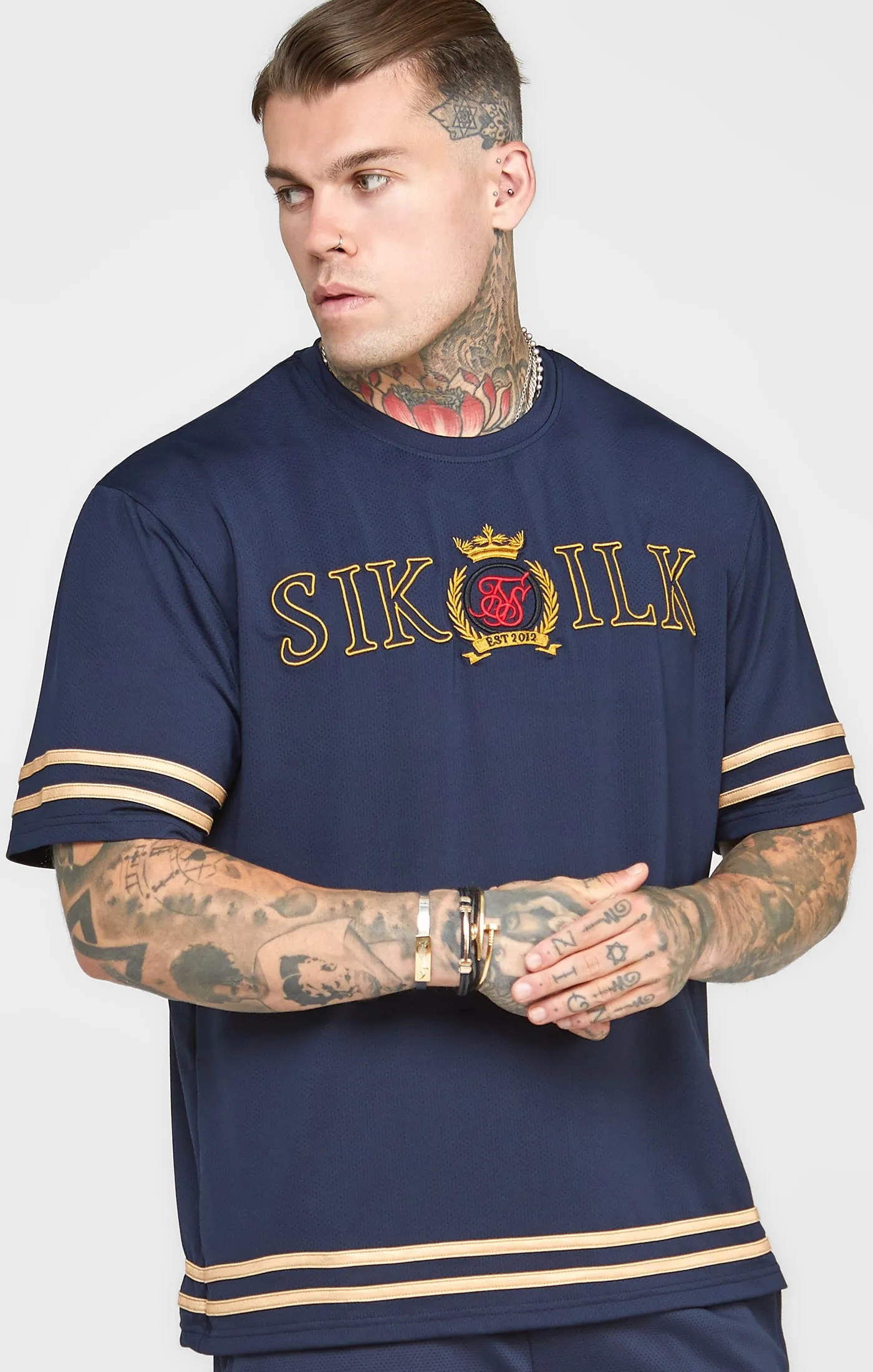 Navy Embroidery Relaxed Fit T-Shirt sold by Siksilk