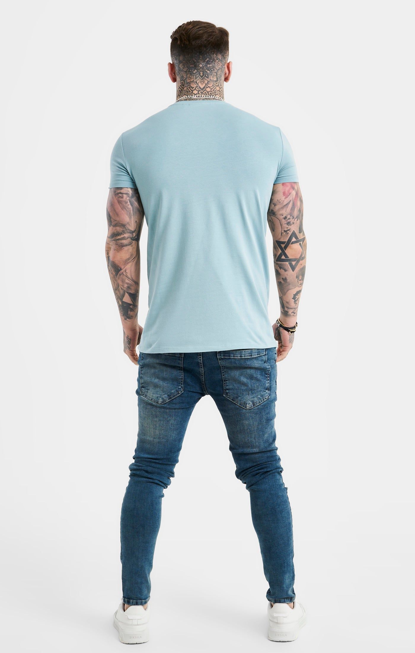 Blue Script Embroidery Muscle Fit T-Shirt sold by Siksilk product image thumbnail 4