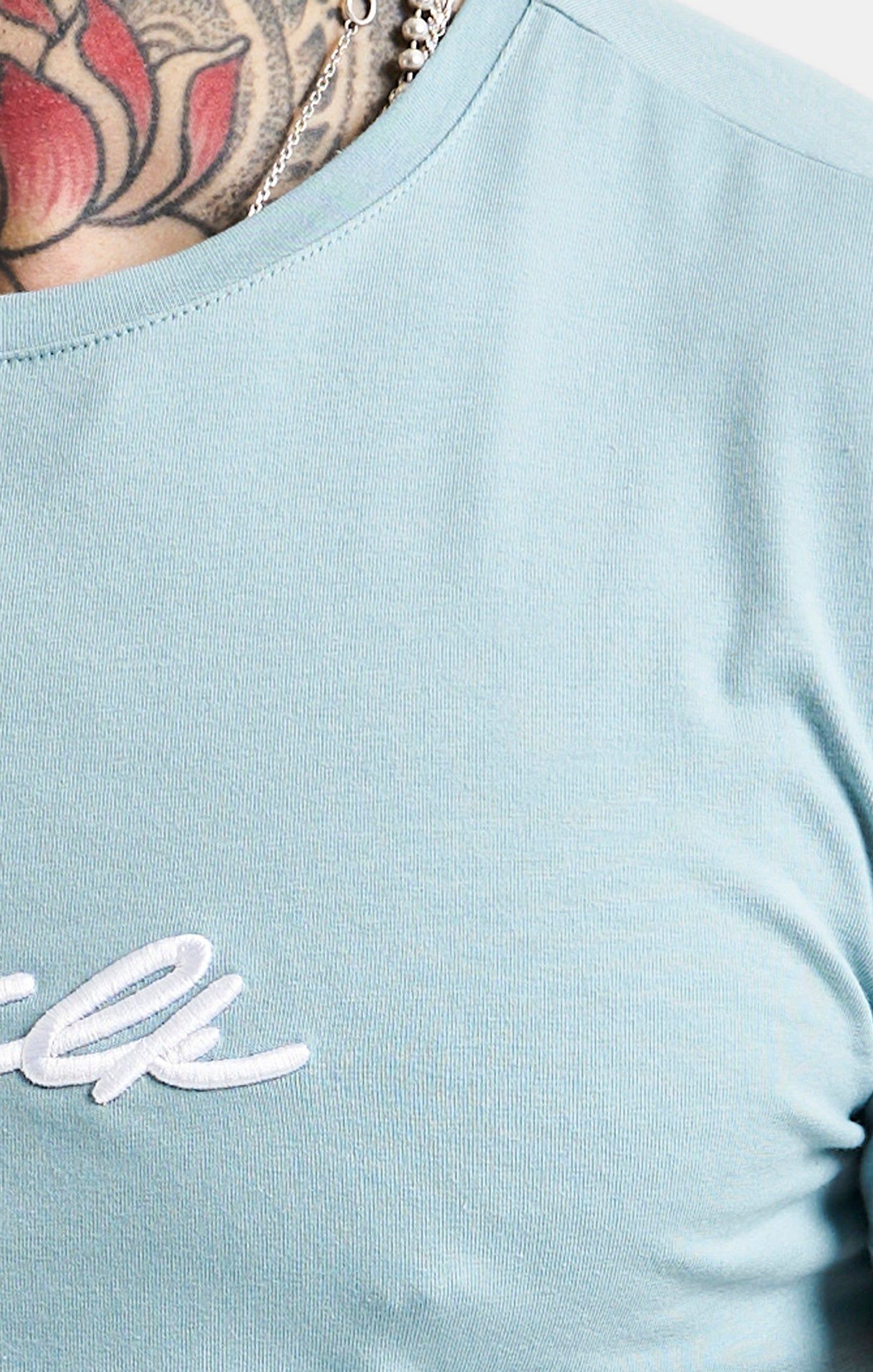 Blue Script Embroidery Muscle Fit T-Shirt sold by Siksilk product image thumbnail 2