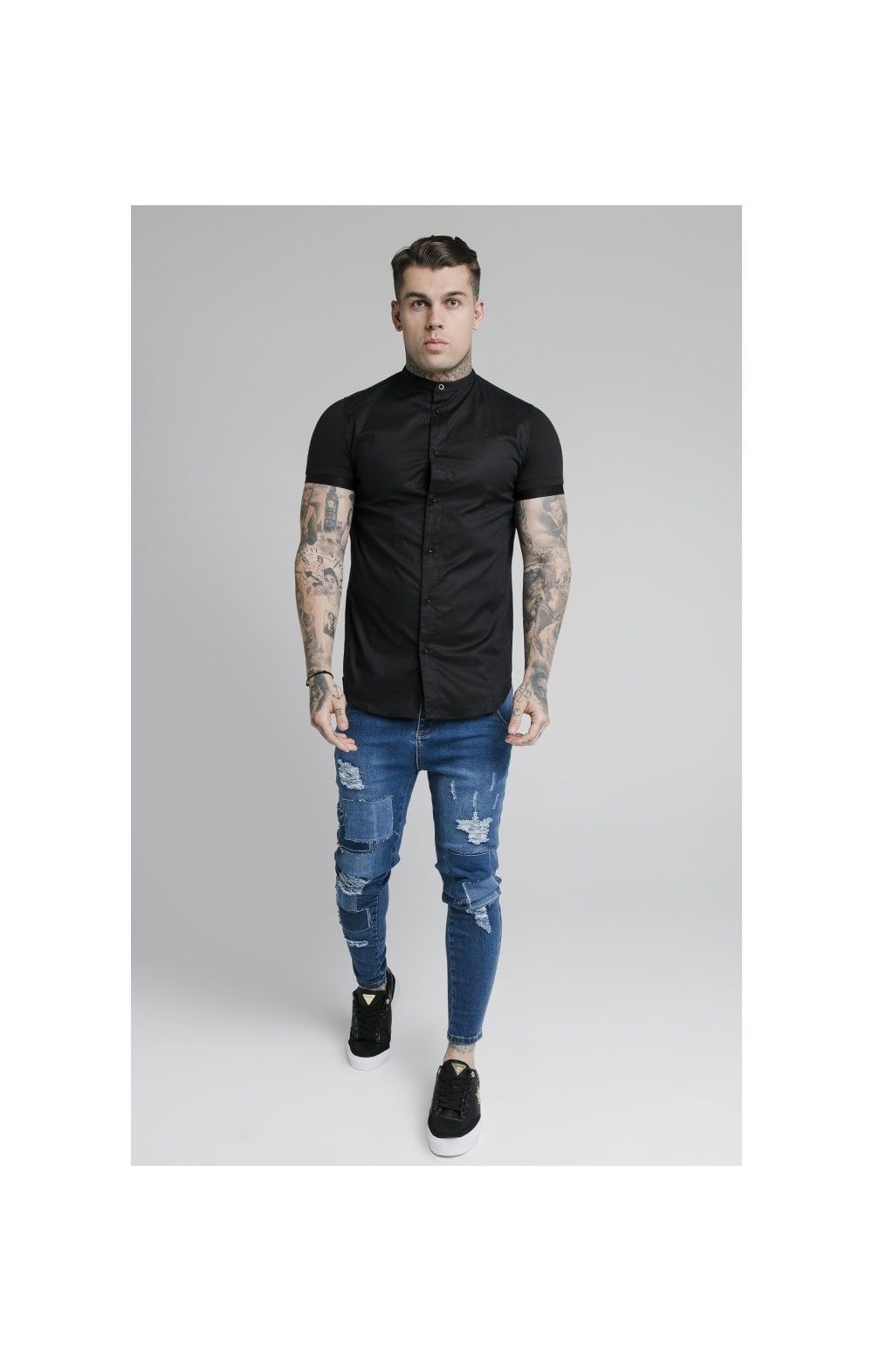 SikSilk S/S Fade Grandad Shirt - Black & Neon Fade sold by Siksilk product image thumbnail 4