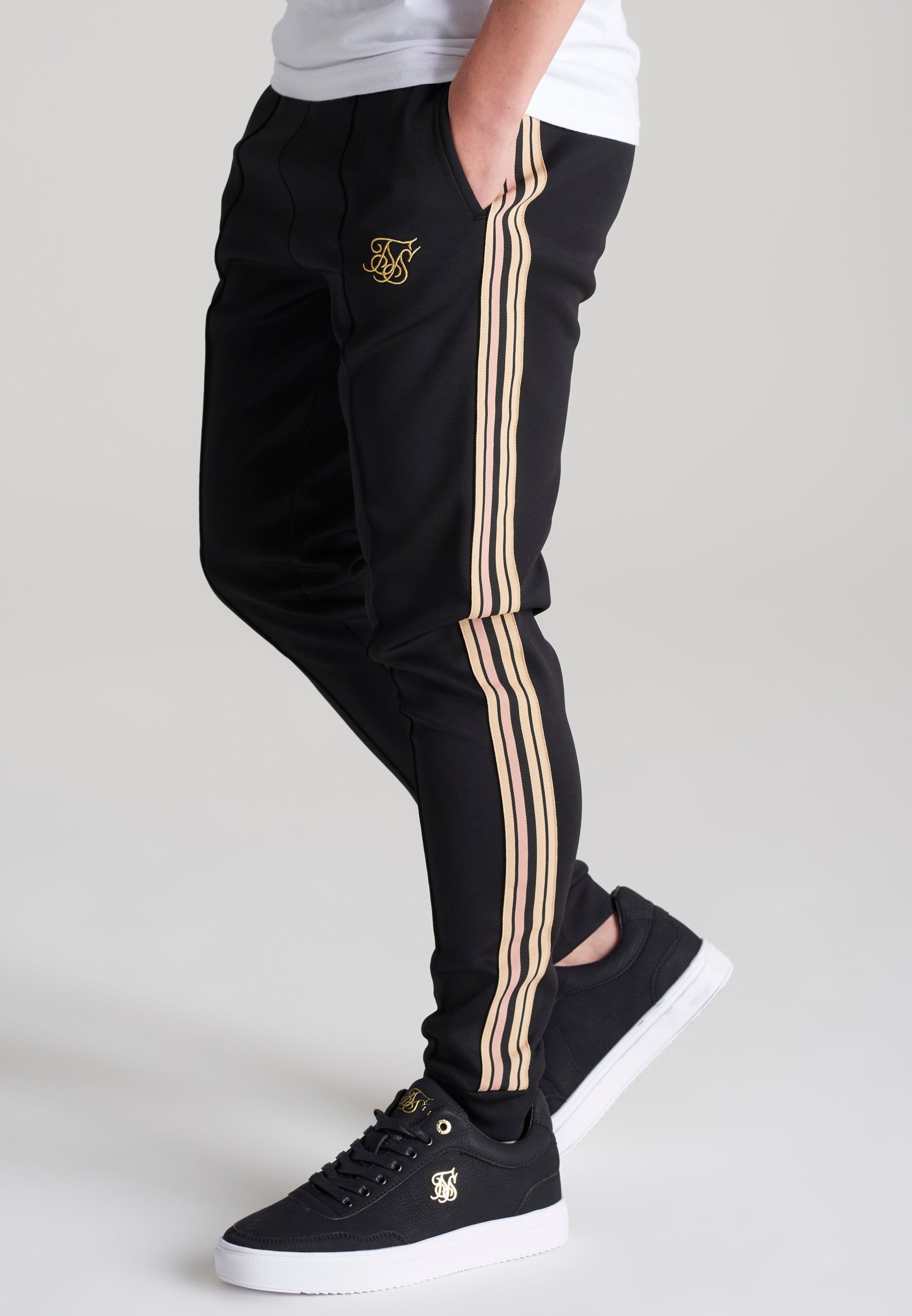 Boys Black Taped Pleated Pant sold by Siksilk