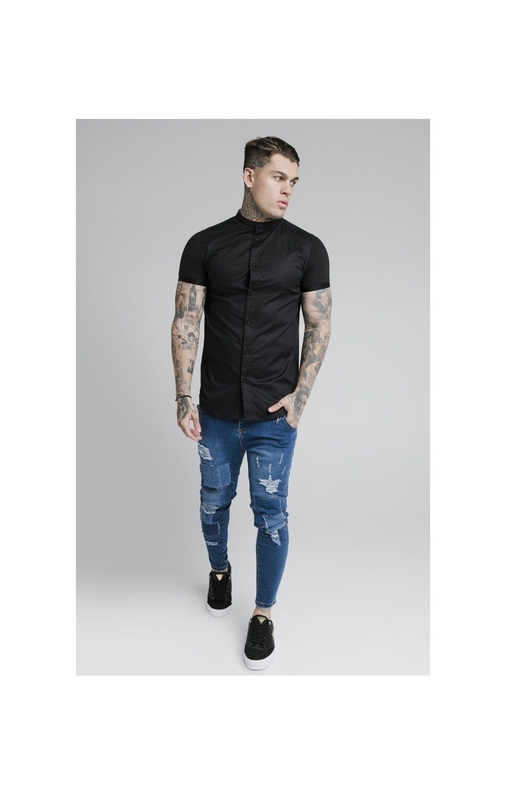 SikSilk S/S Fade Grandad Shirt - Black & Neon Fade sold by Siksilk product image thumbnail 5