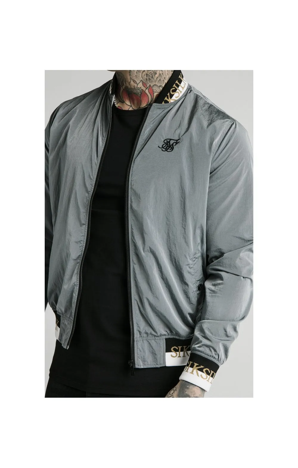 SikSilk Crushed Nylon Bomber Jacket - Grey sold by Siksilk product image thumbnail 3