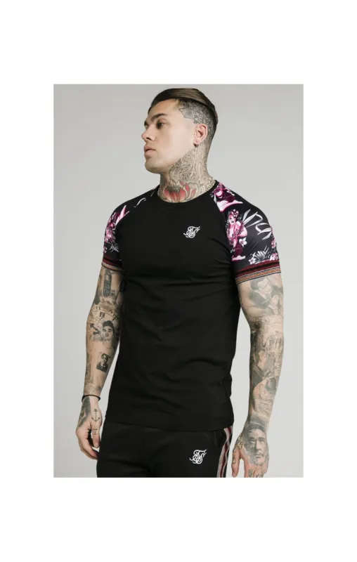 SikSilk S/S Raglan Gym Tee - Black & Tropics sold by Siksilk