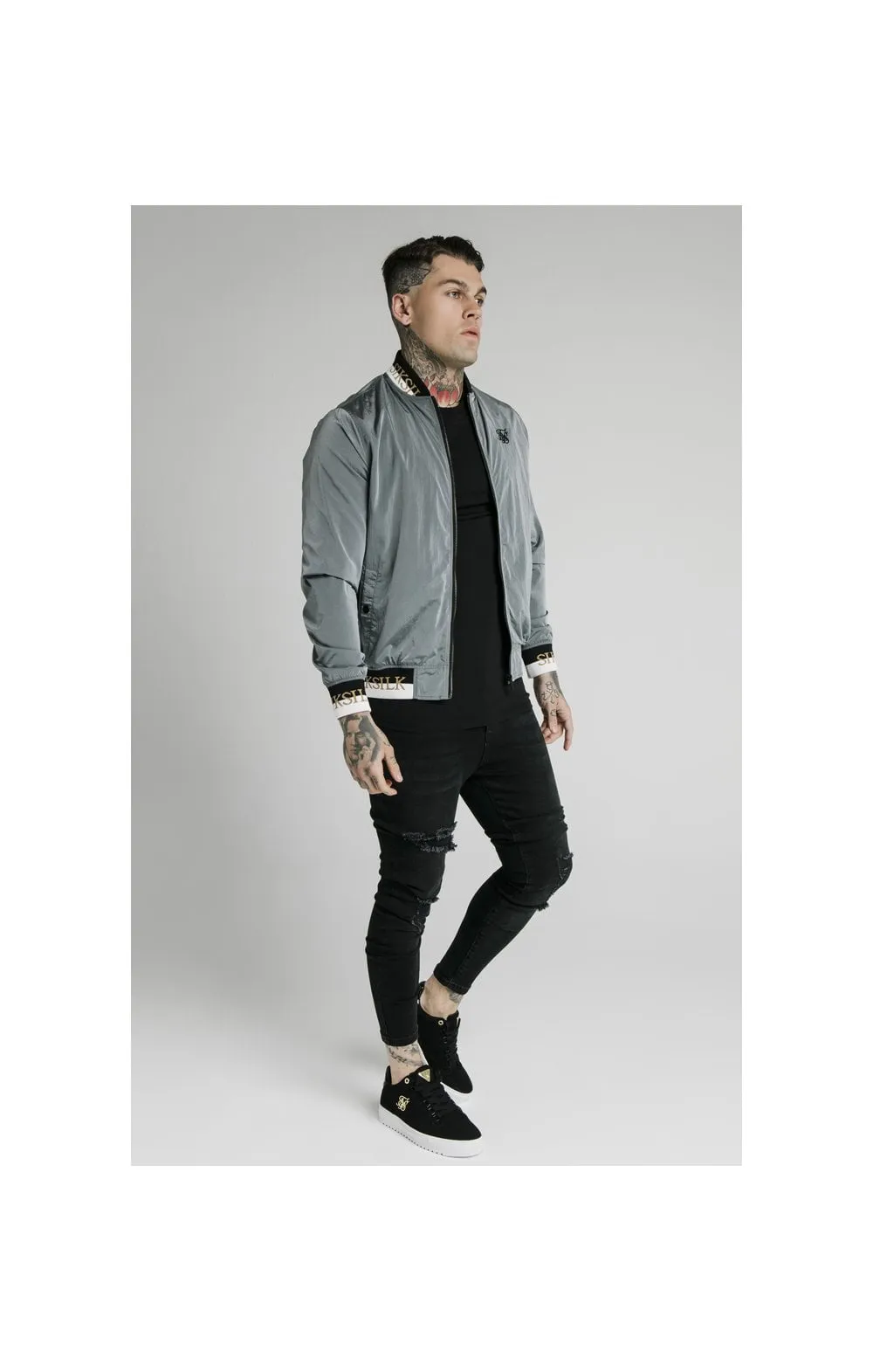 SikSilk Crushed Nylon Bomber Jacket - Grey sold by Siksilk product image thumbnail 4