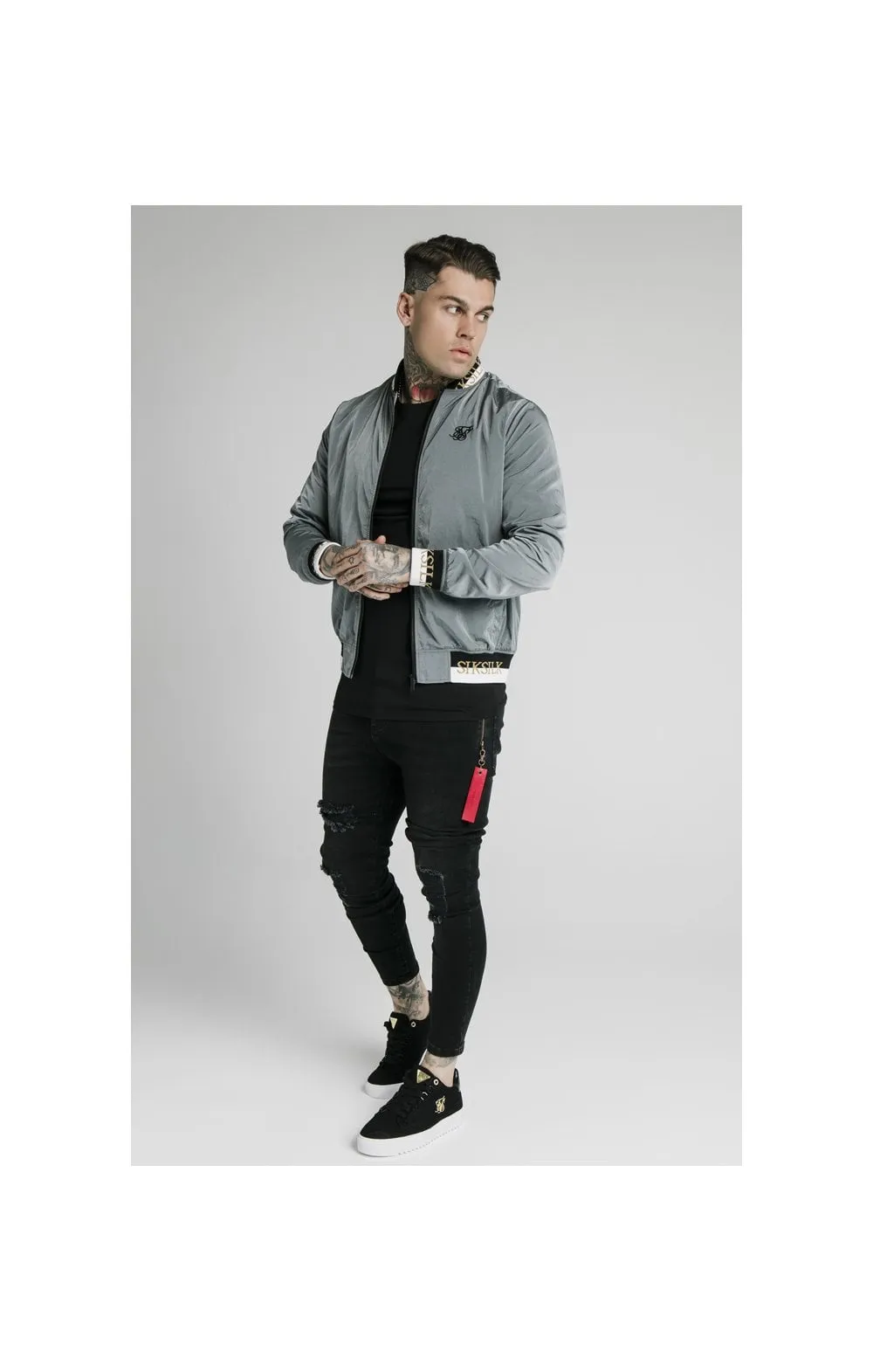 SikSilk Crushed Nylon Bomber Jacket - Grey sold by Siksilk product image thumbnail 5