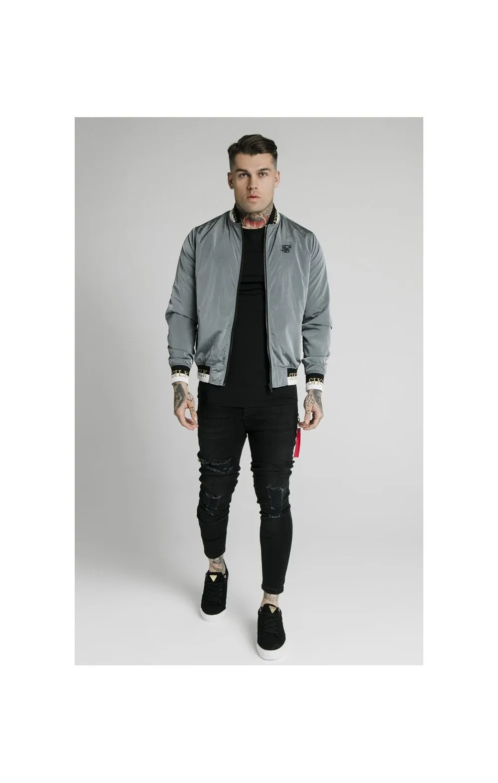 SikSilk Crushed Nylon Bomber Jacket - Grey sold by Siksilk product image thumbnail 2