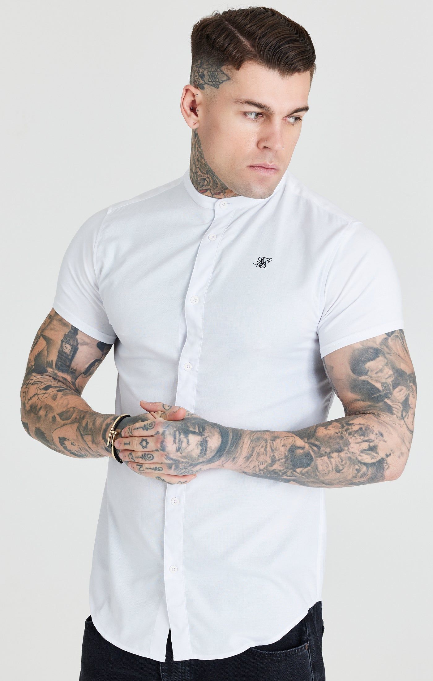 SikSilk S/S Grandad Collar Shirt - White sold by Siksilk