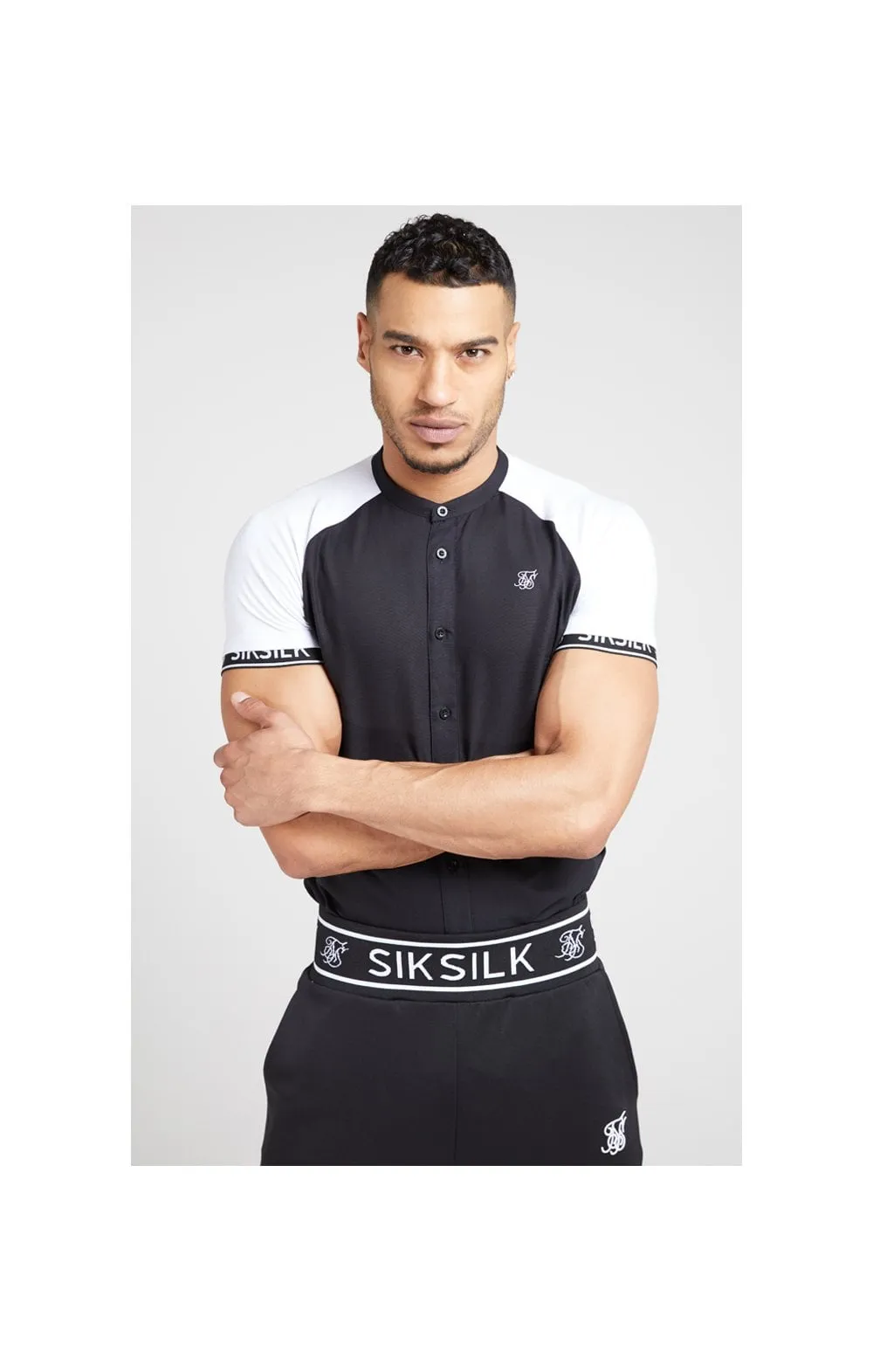 SikSilk S/S Oxford Raglan Tech Shirt - Black & White sold by Siksilk product image thumbnail 3