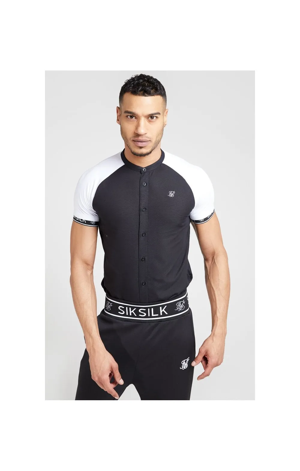 SikSilk S/S Oxford Raglan Tech Shirt - Black & White sold by Siksilk