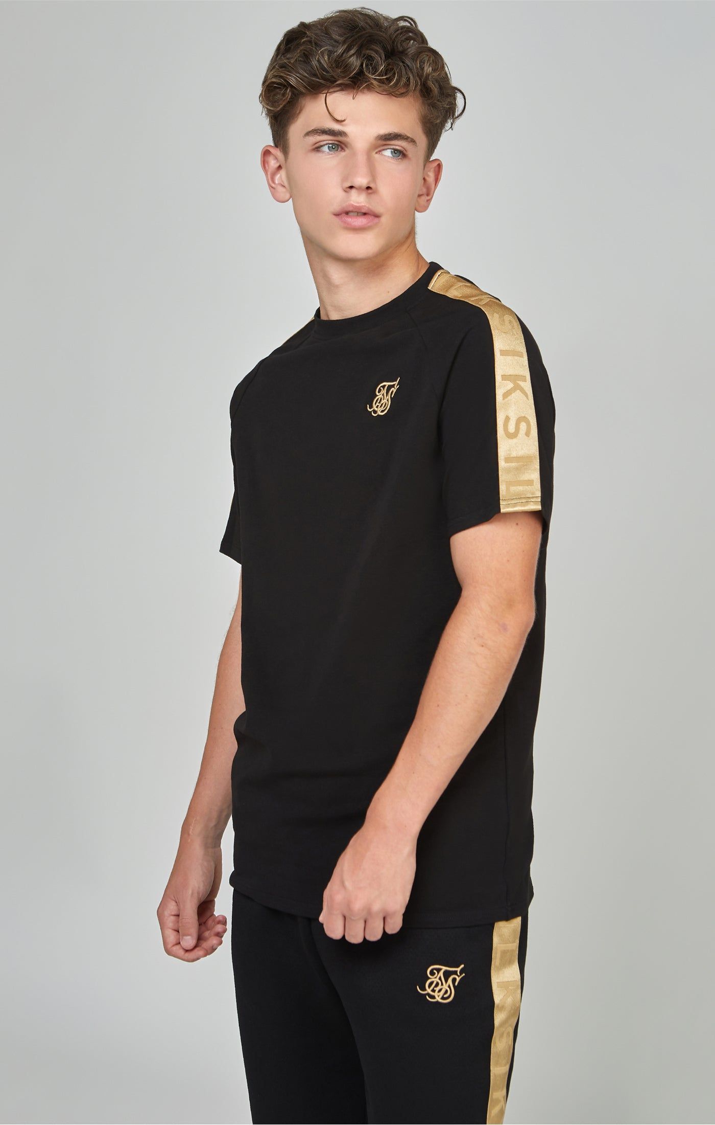 Boys Black Taped Raglan T-Shirt sold by Siksilk