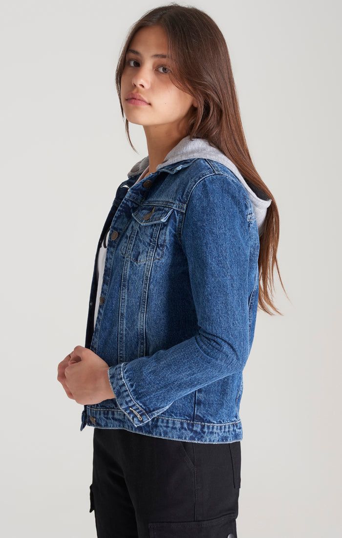 Girls Midstone Denim Hooded Jacket sold by Siksilk product image thumbnail 3