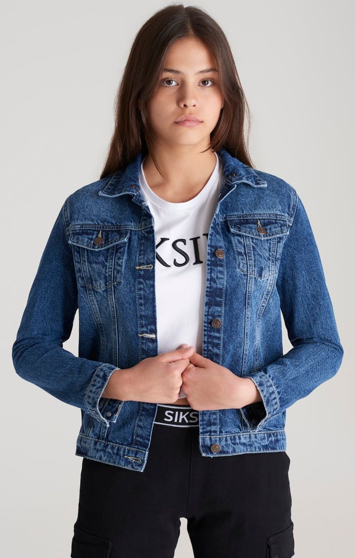 Girls Midstone Denim Hooded Jacket sold by Siksilk