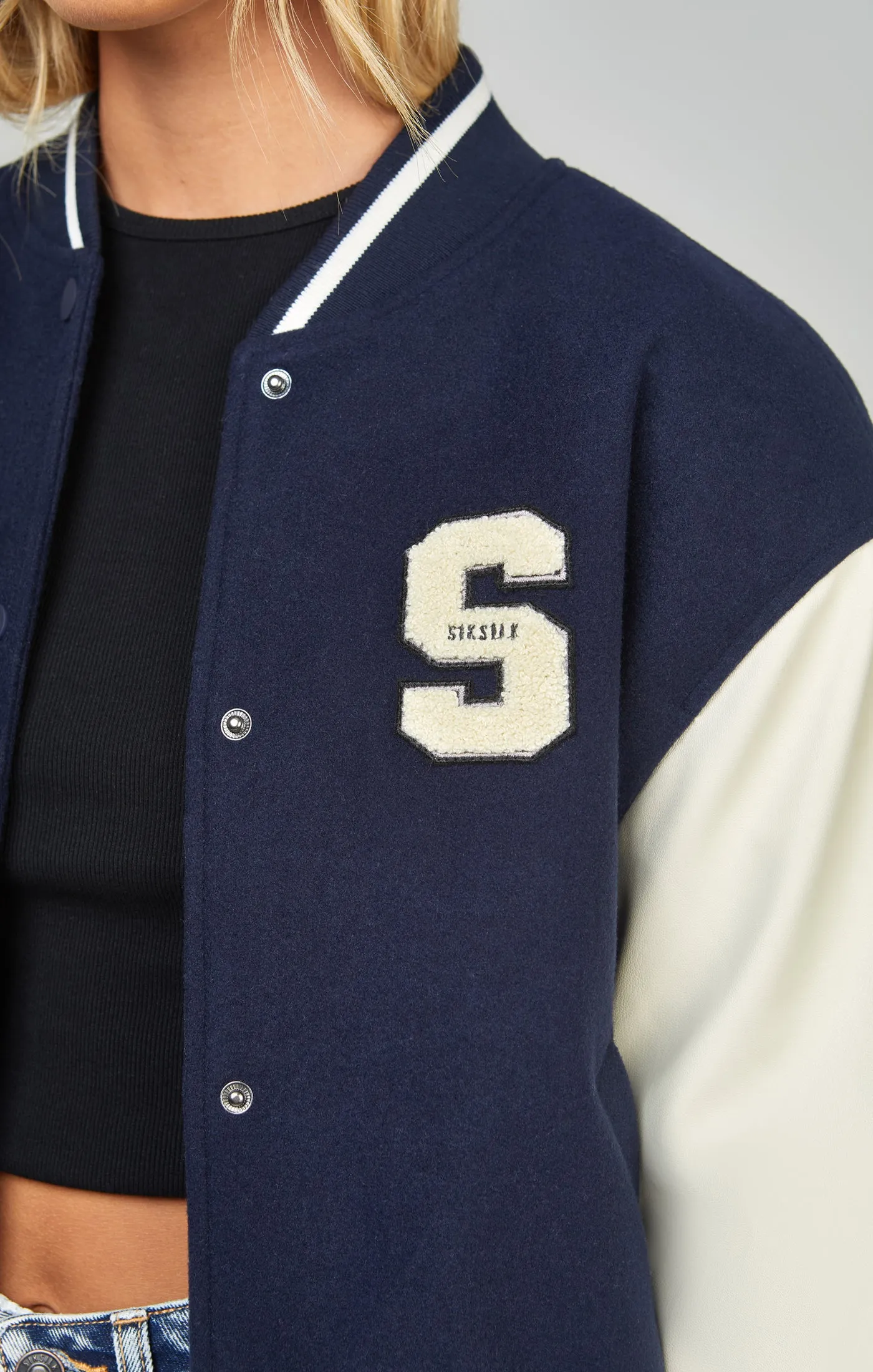 Navy Varsity Bomber Jacket sold by Siksilk product image thumbnail 4