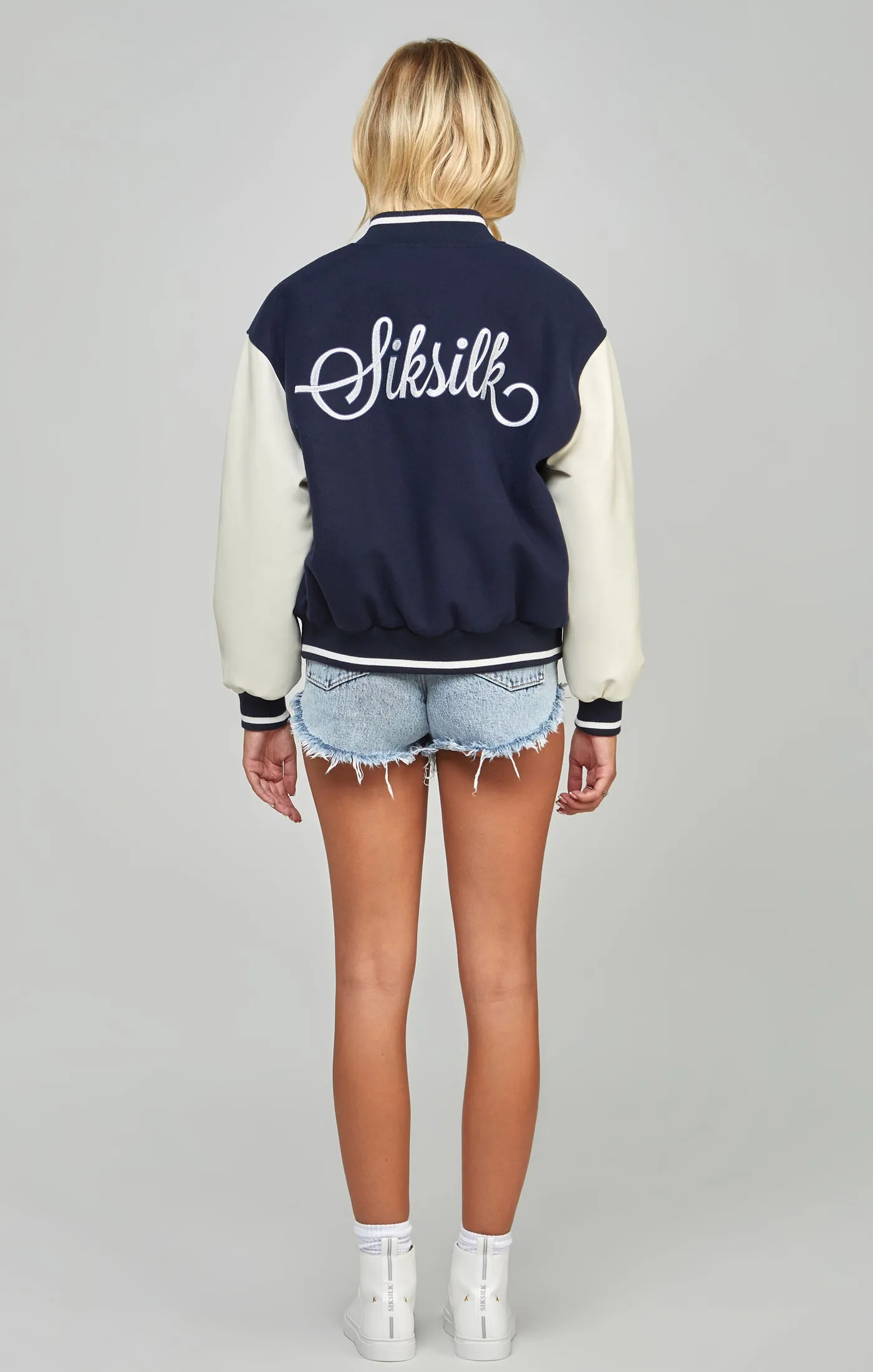 Navy Varsity Bomber Jacket sold by Siksilk product image thumbnail 5