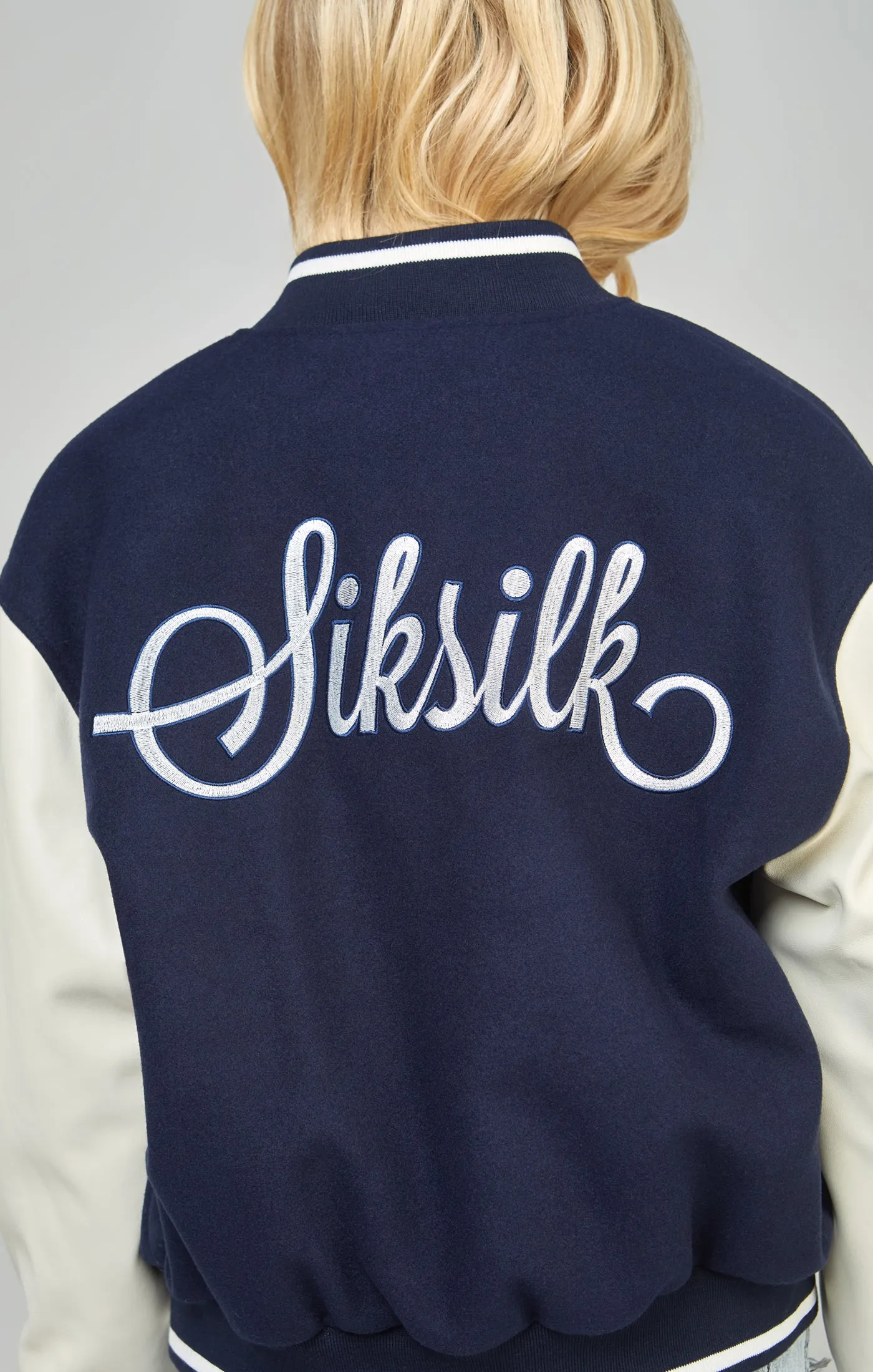 Navy Varsity Bomber Jacket sold by Siksilk product image thumbnail 2