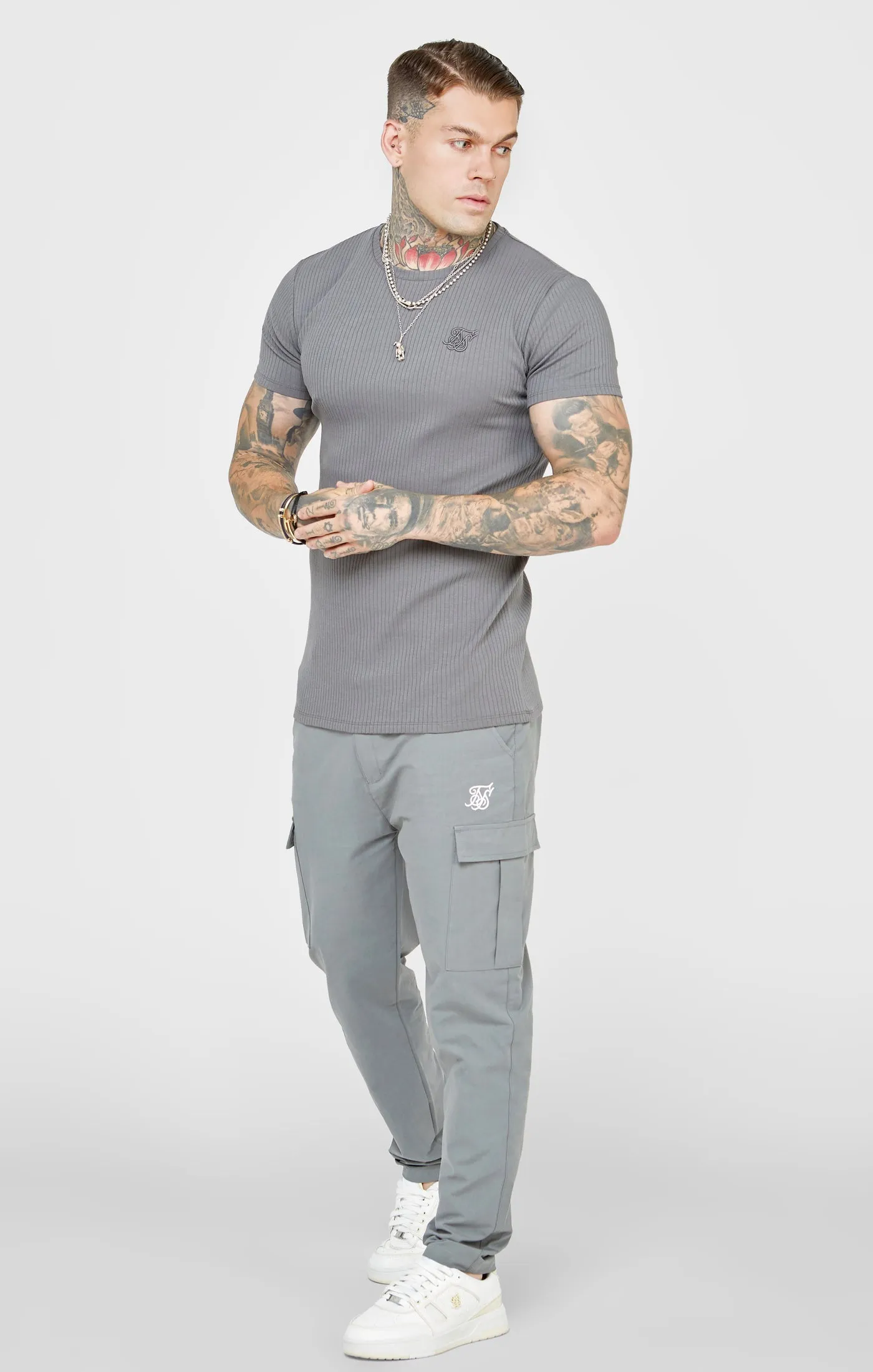Grey Rib Knit T-Shirt sold by Siksilk product image thumbnail 3