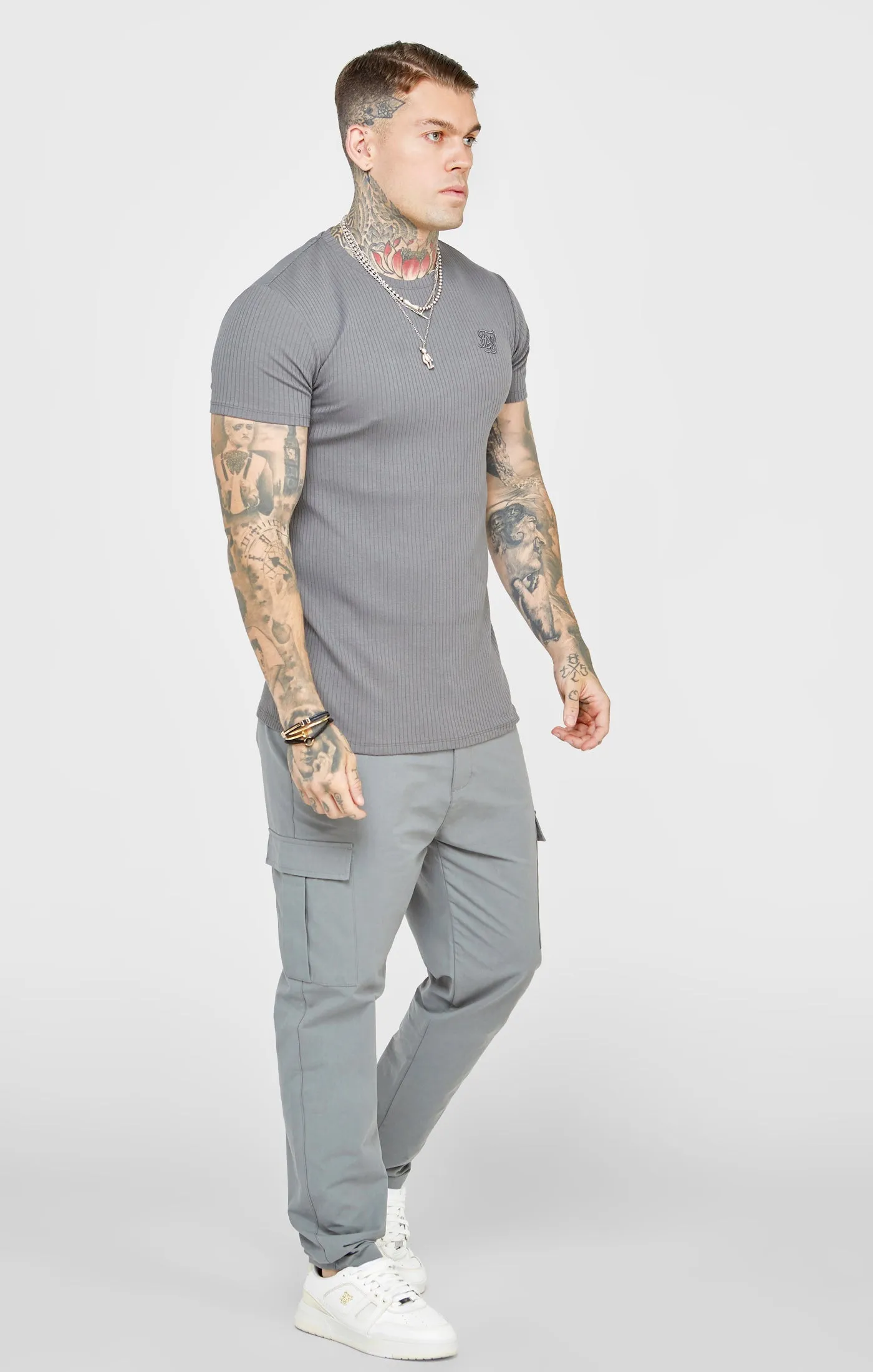 Grey Rib Knit T-Shirt sold by Siksilk product image thumbnail 4