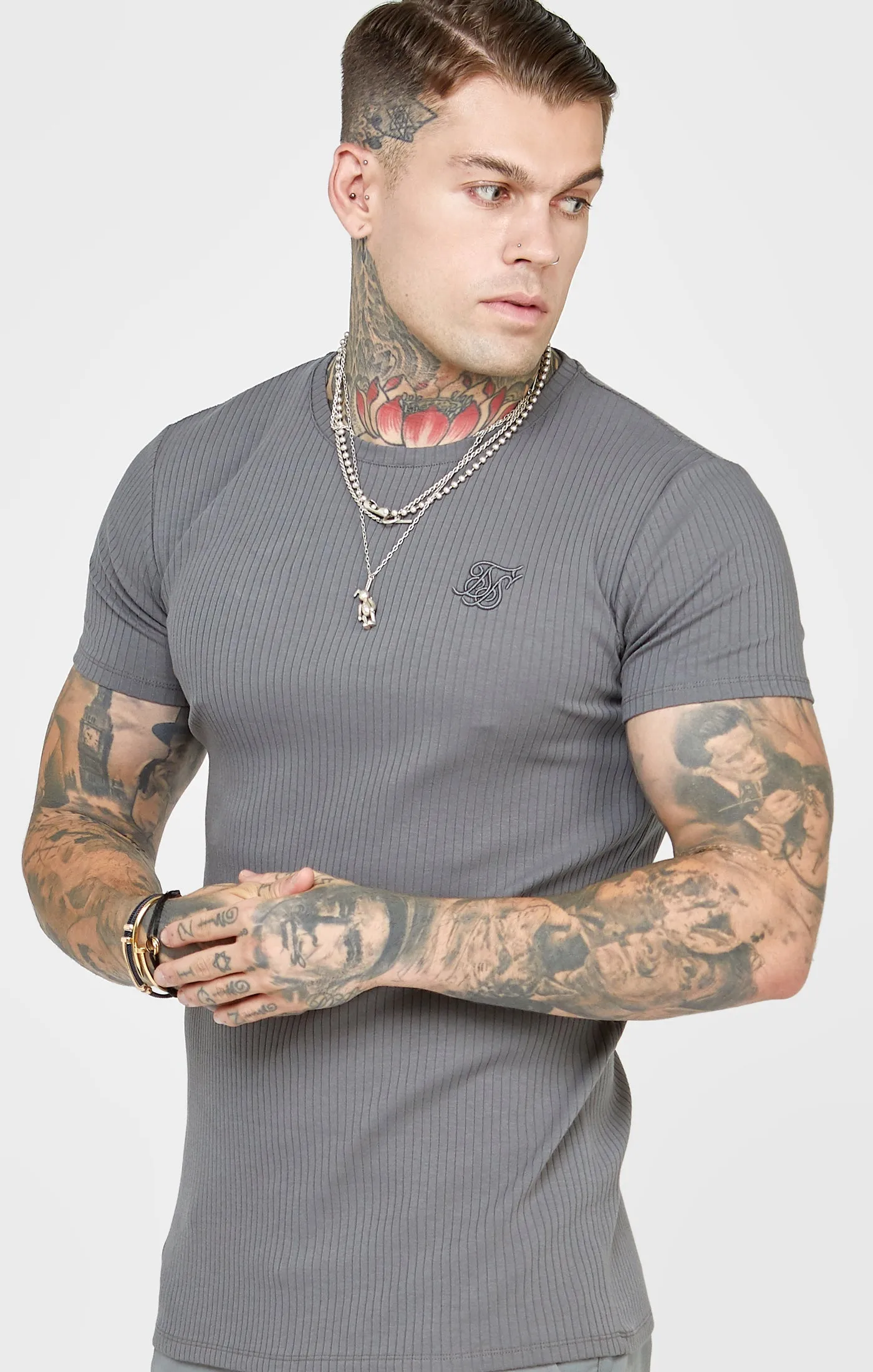 Grey Rib Knit T-Shirt sold by Siksilk