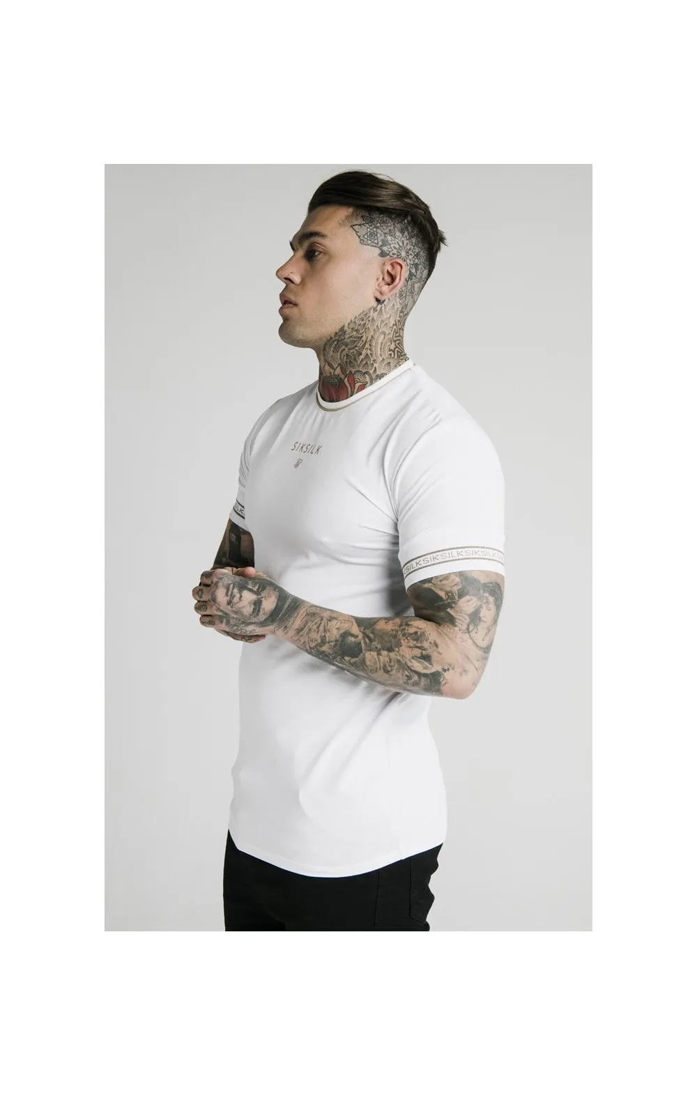 SikSilk Element Straight Hem Gym Tee – White & Gold sold by Siksilk