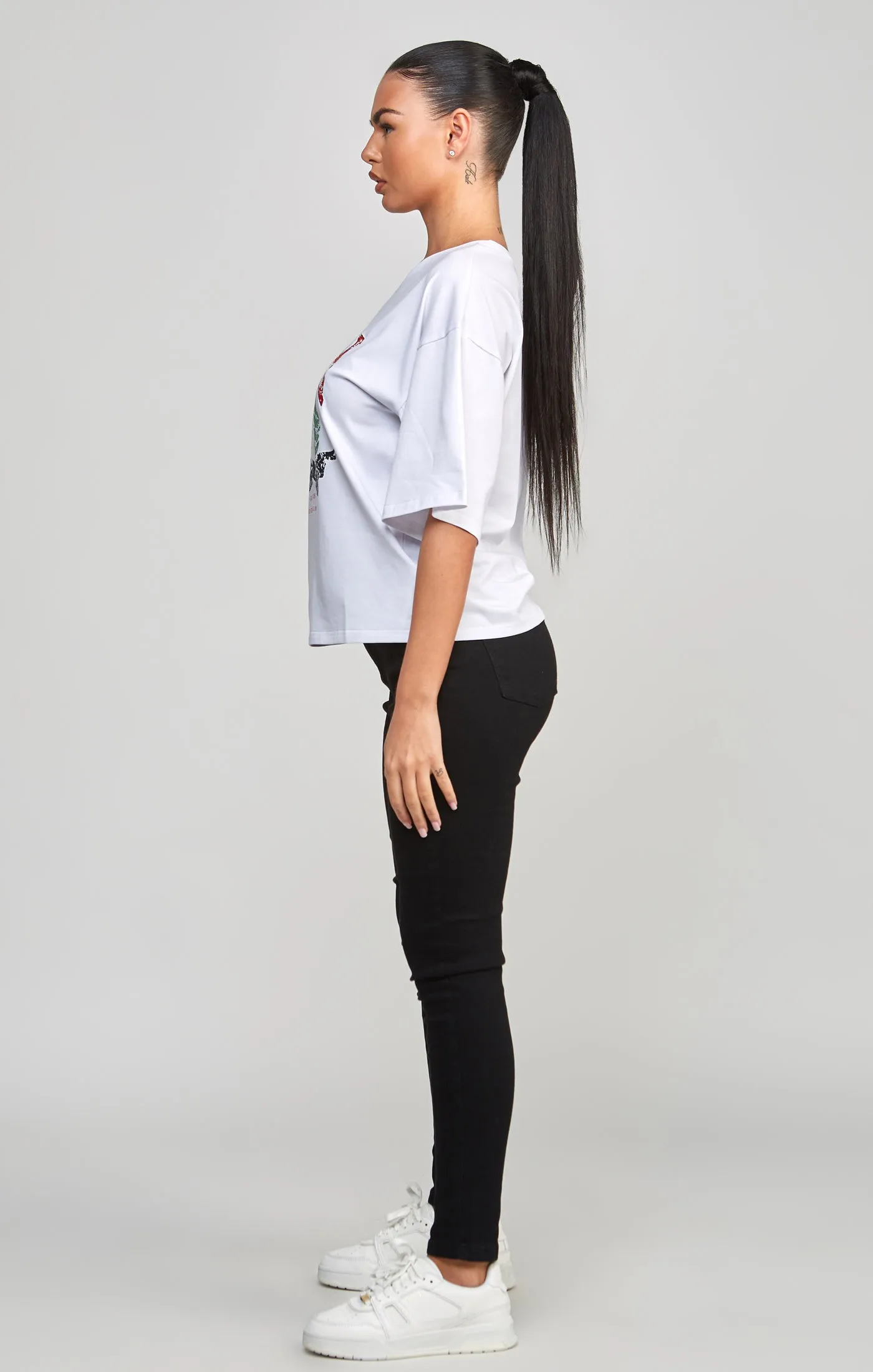 White Varsity Crop T-Shirt sold by Siksilk product image thumbnail 4