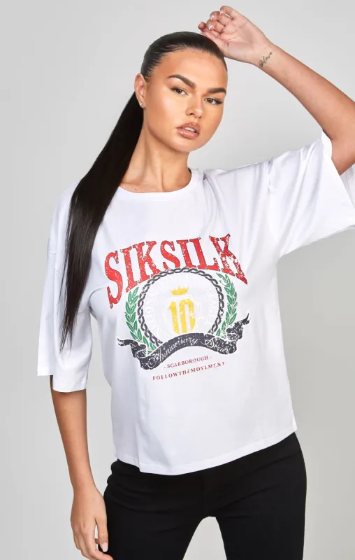 White Varsity Crop T-Shirt sold by Siksilk