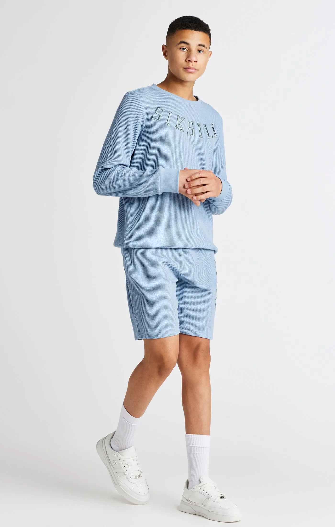 Boys Blue Waffle Crew Sweatshirt sold by Siksilk product image thumbnail 3