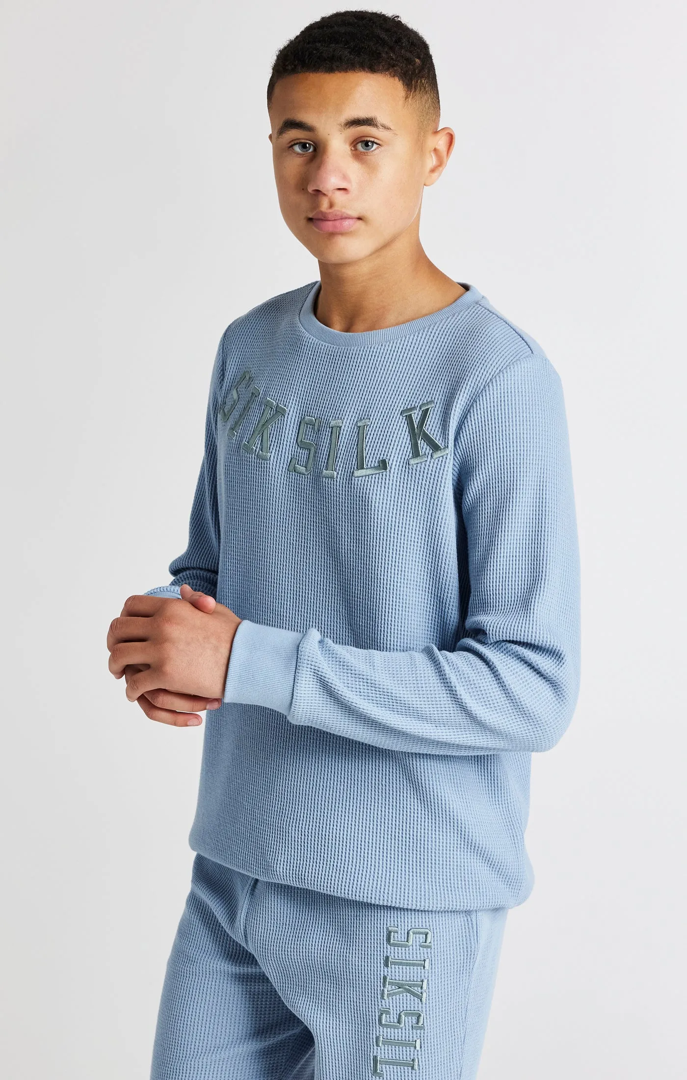 Boys Blue Waffle Crew Sweatshirt sold by Siksilk