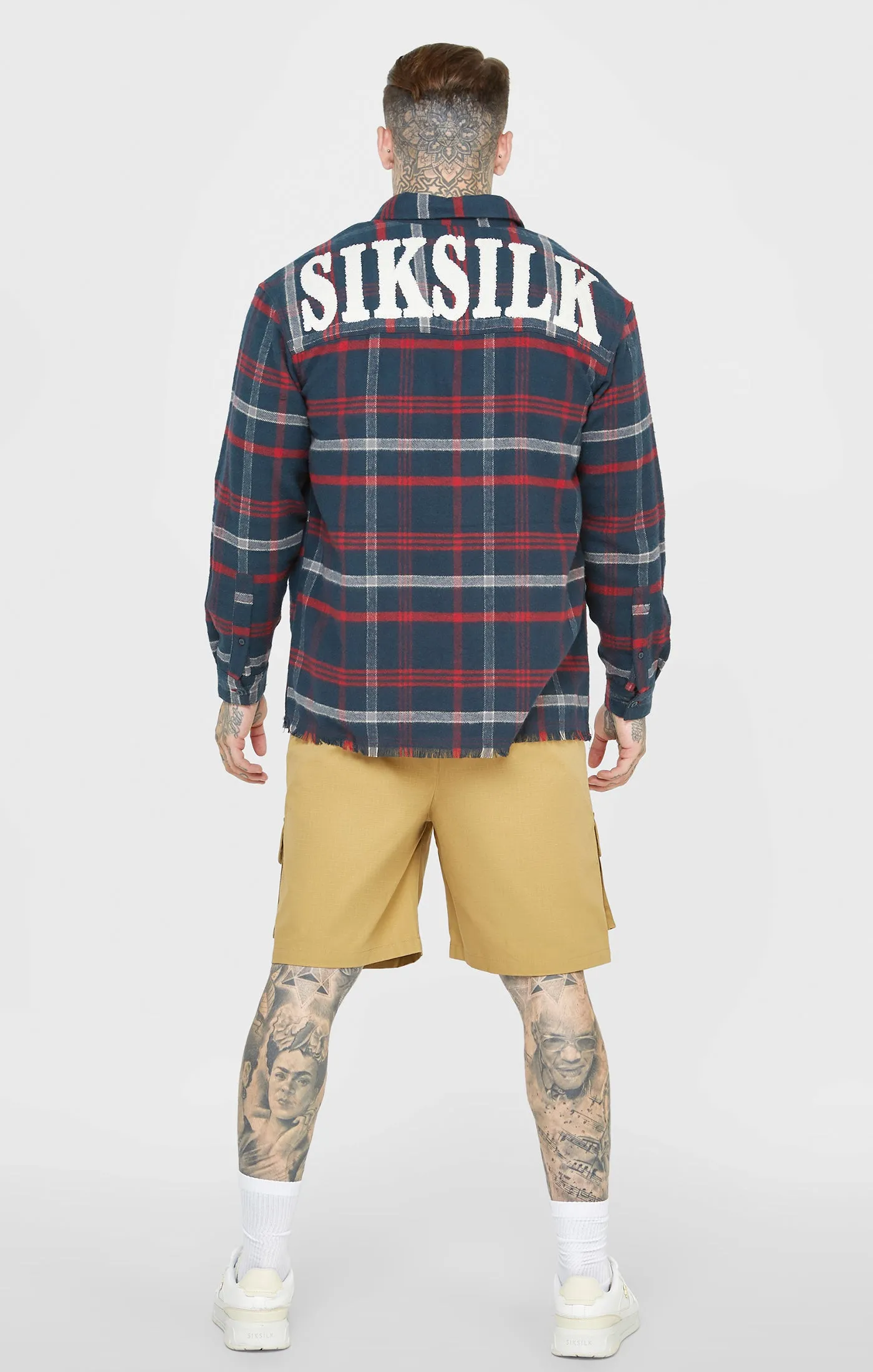 Navy Towelling Logo Long Sleeve Check Shirt sold by Siksilk product image thumbnail 5